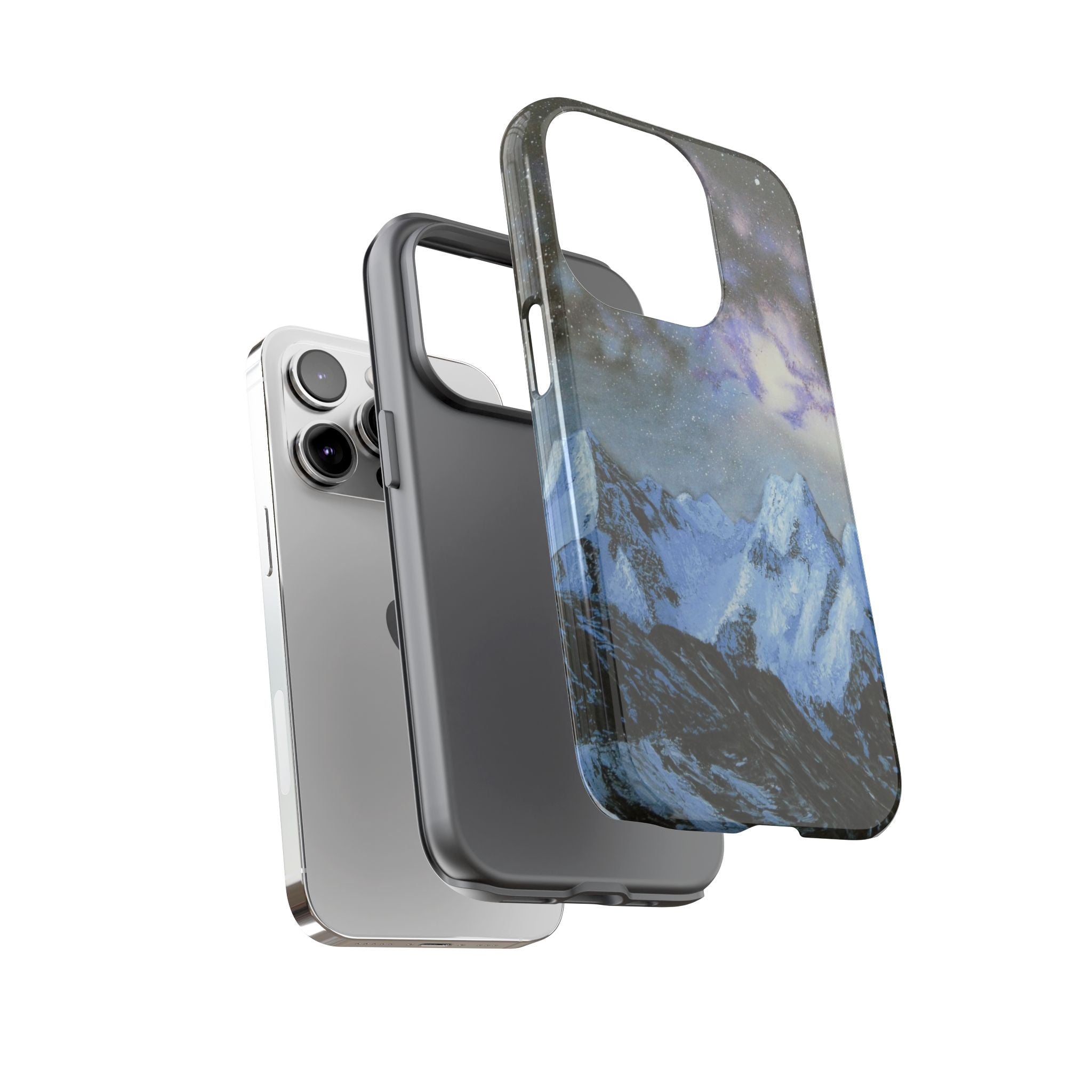 Mountain Night Sky Phone Case — Tough Protective iPhone Cover with Aurora & Snowy Peaks