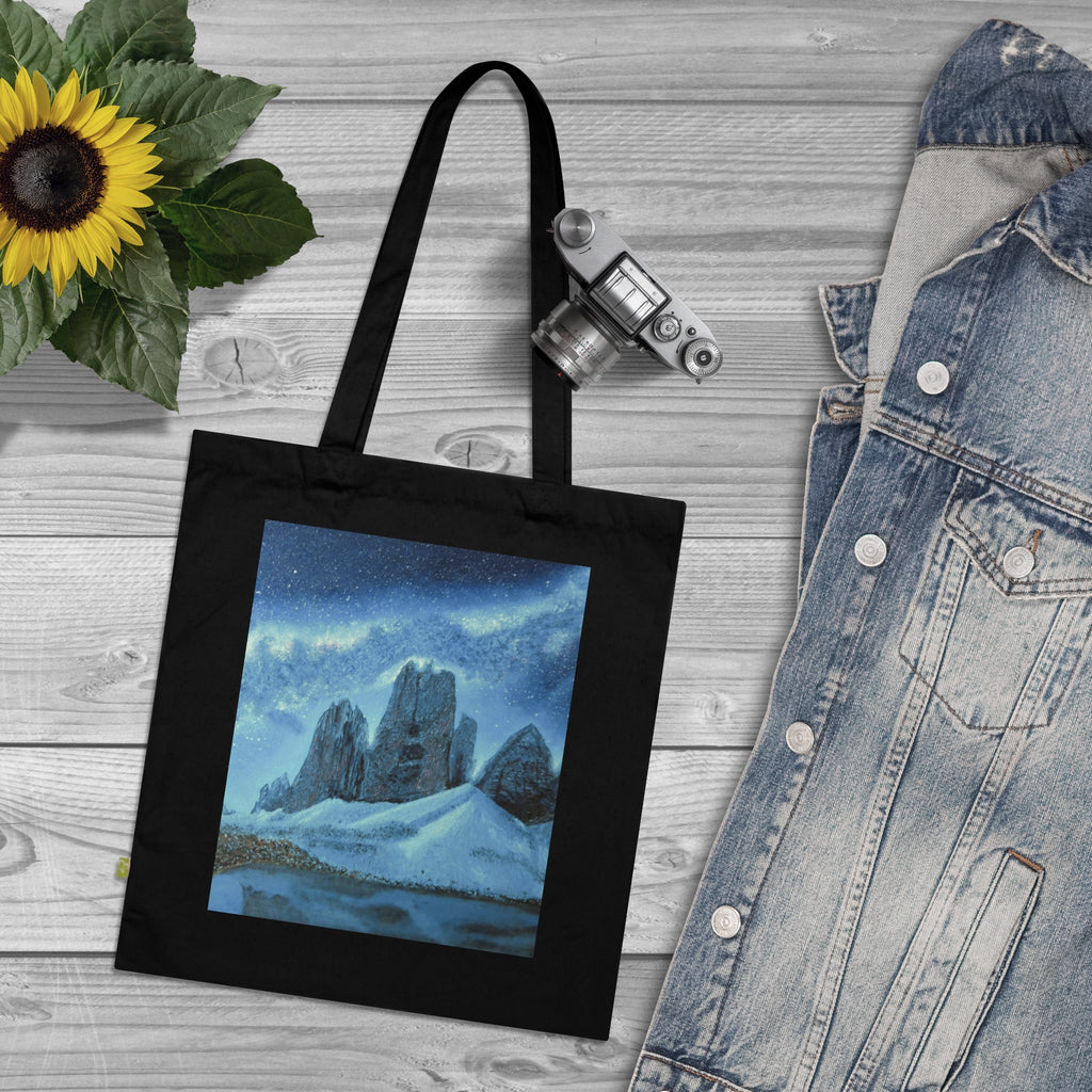 Mountain Night Sky Tote Bag — Organic Cotton Scenic Beach & Starry Sky Eco Tote