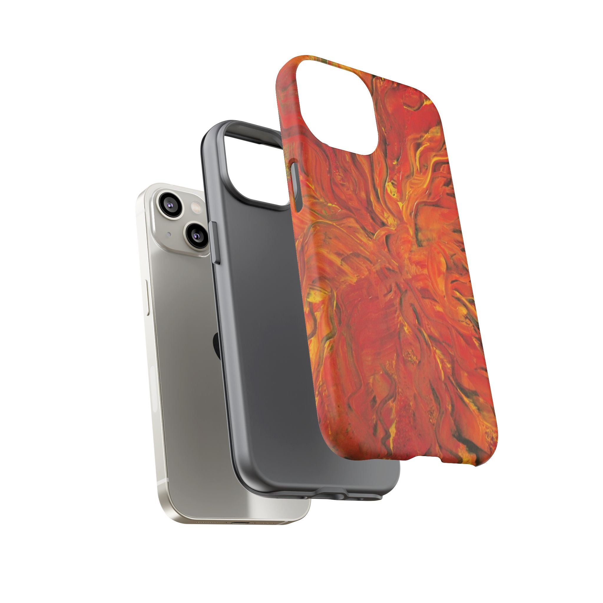 Flame Swirl Tough Phone Case — Abstract Red & Orange Art Protective Cover