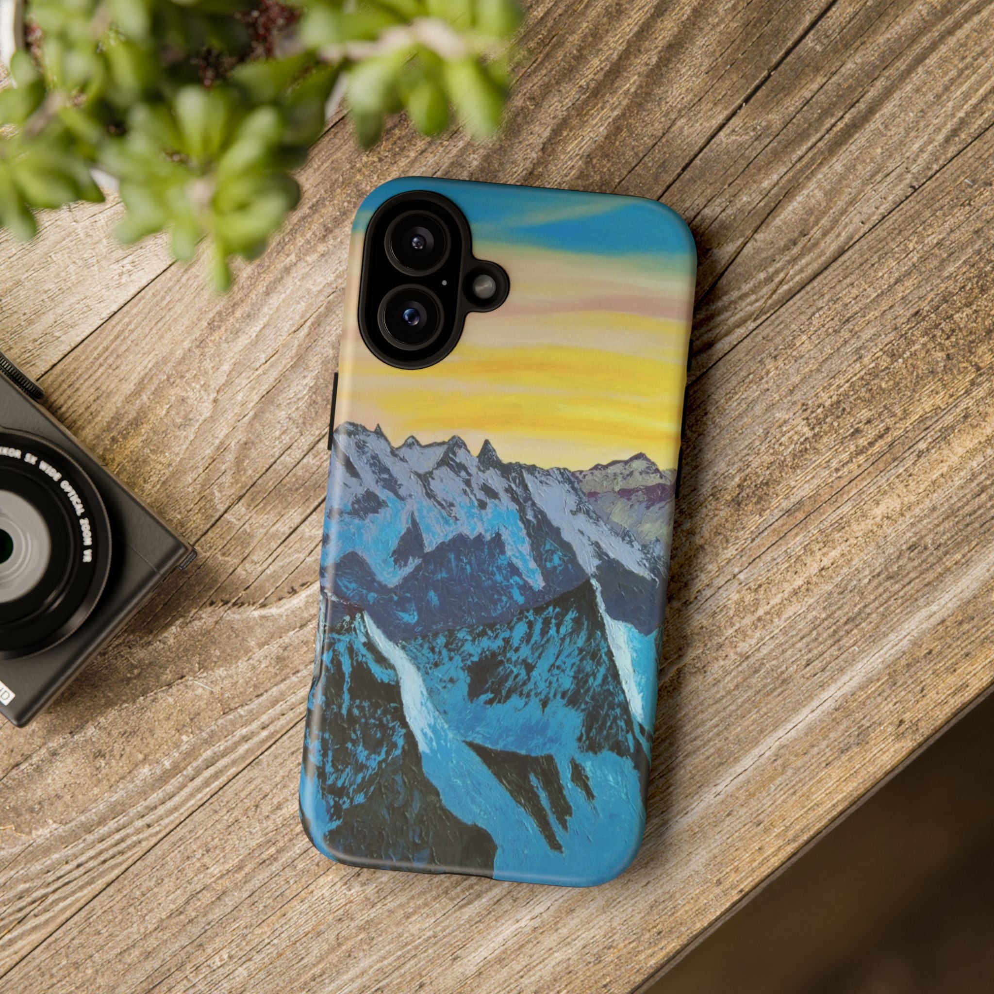 Mountain Sunset Phone Case — Protective Tough Case with Scenic Blue Peaks Design