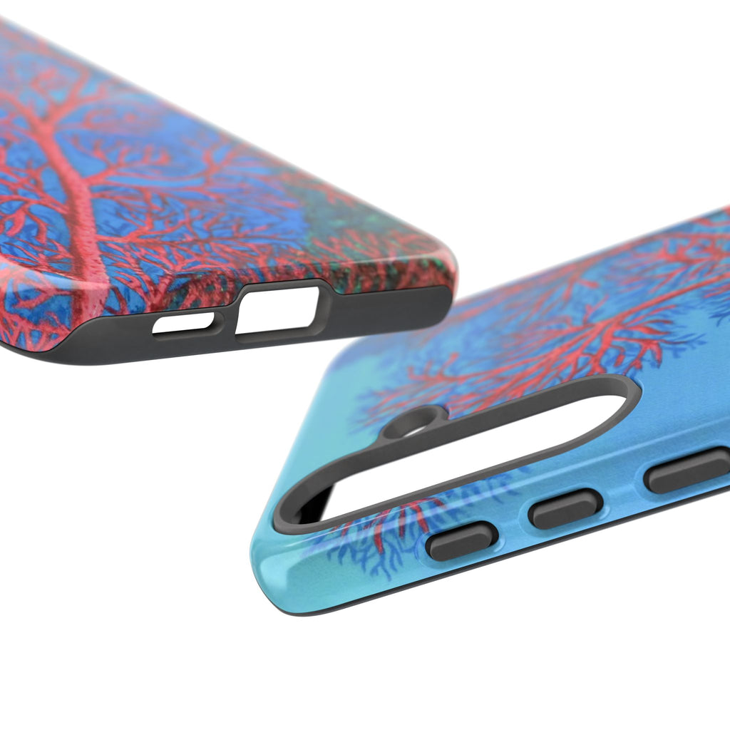 Coral Reef Phone Case — Vibrant Red Sea Fan on Ocean Blue Tough Case