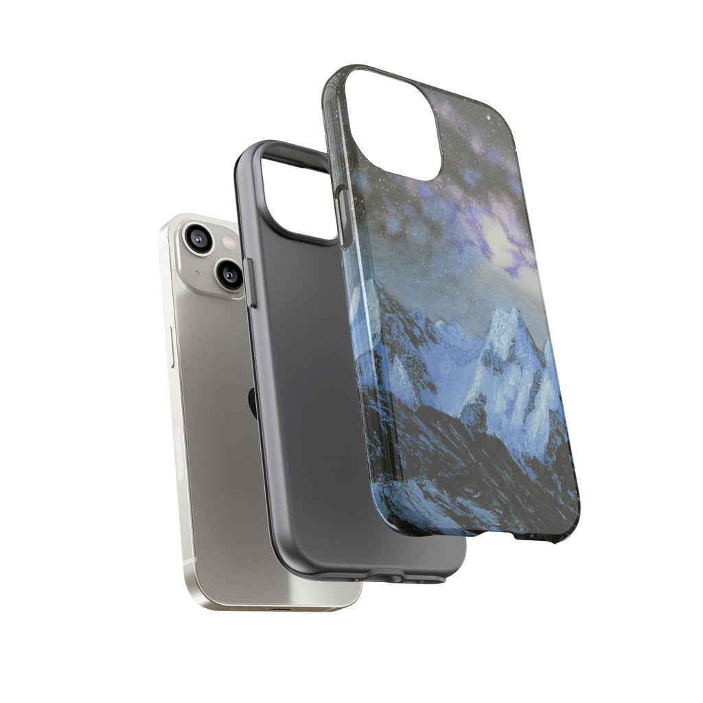 Mountain Night Sky Phone Case — Tough Protective iPhone Cover with Aurora & Snowy Peaks