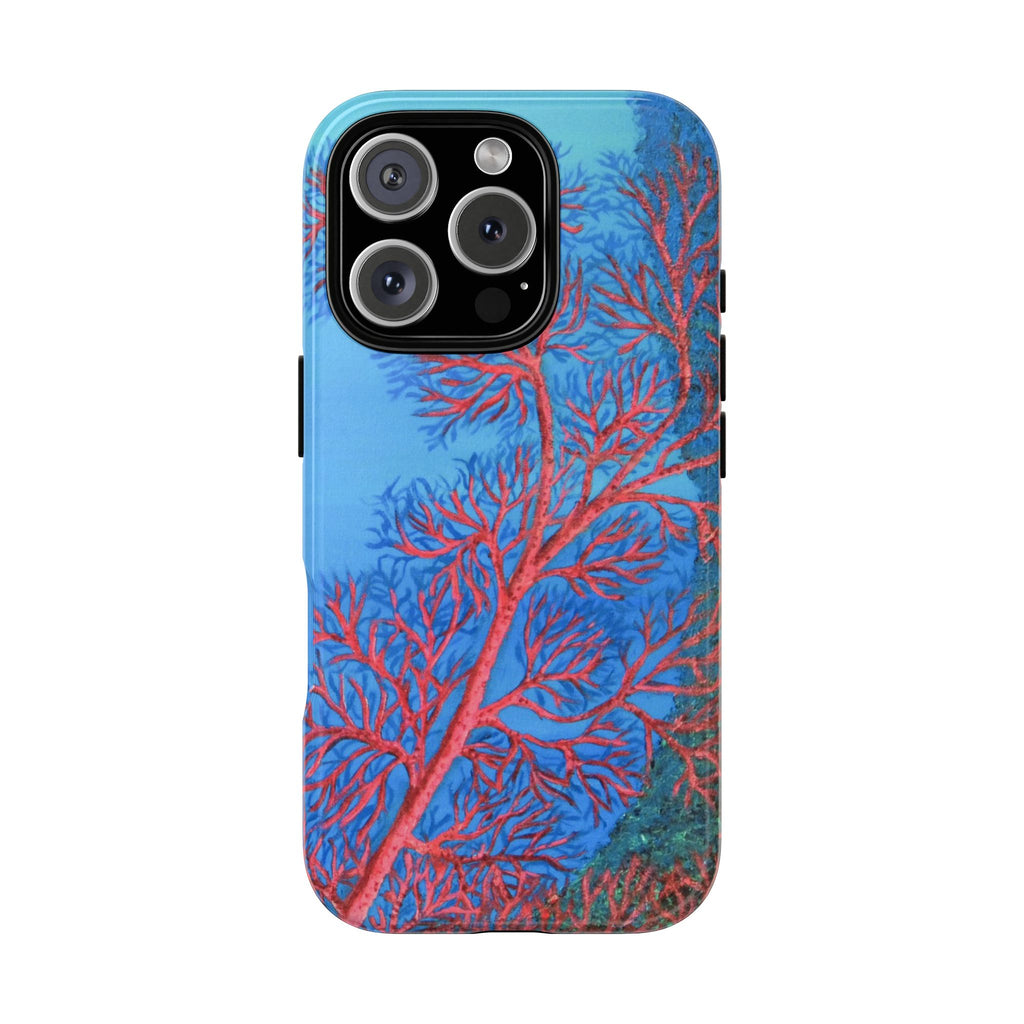 Coral Reef Phone Case — Vibrant Red Sea Fan on Ocean Blue Tough Case