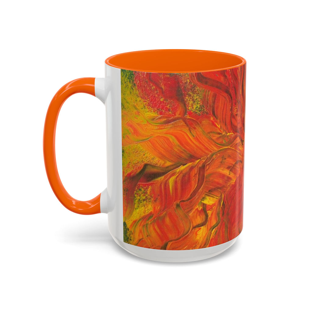 Fiery Abstract Accent Coffee Mug — Red Orange Swirl Art (11/15oz)