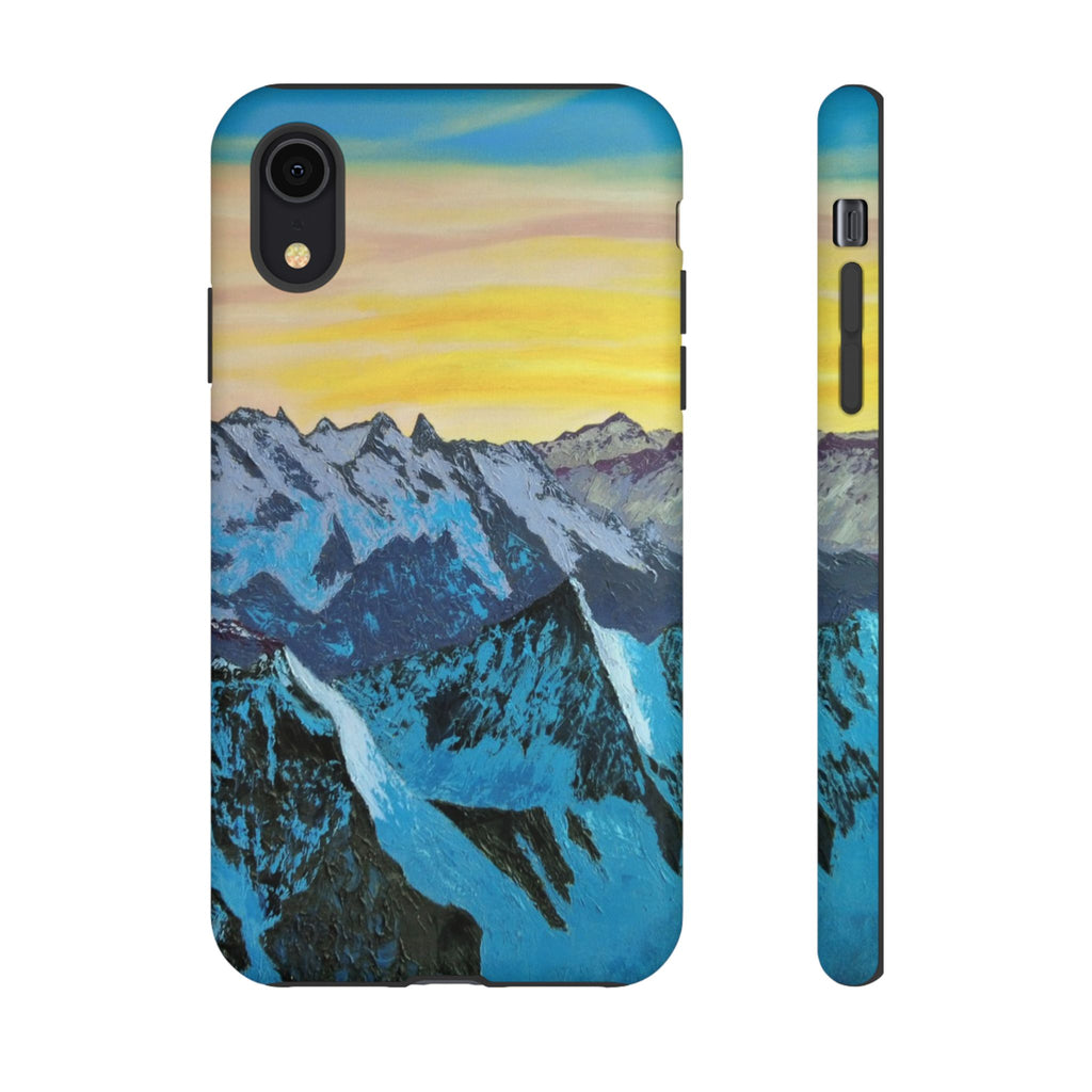 Mountain Sunset Phone Case — Protective Tough Case with Scenic Blue Peaks Design