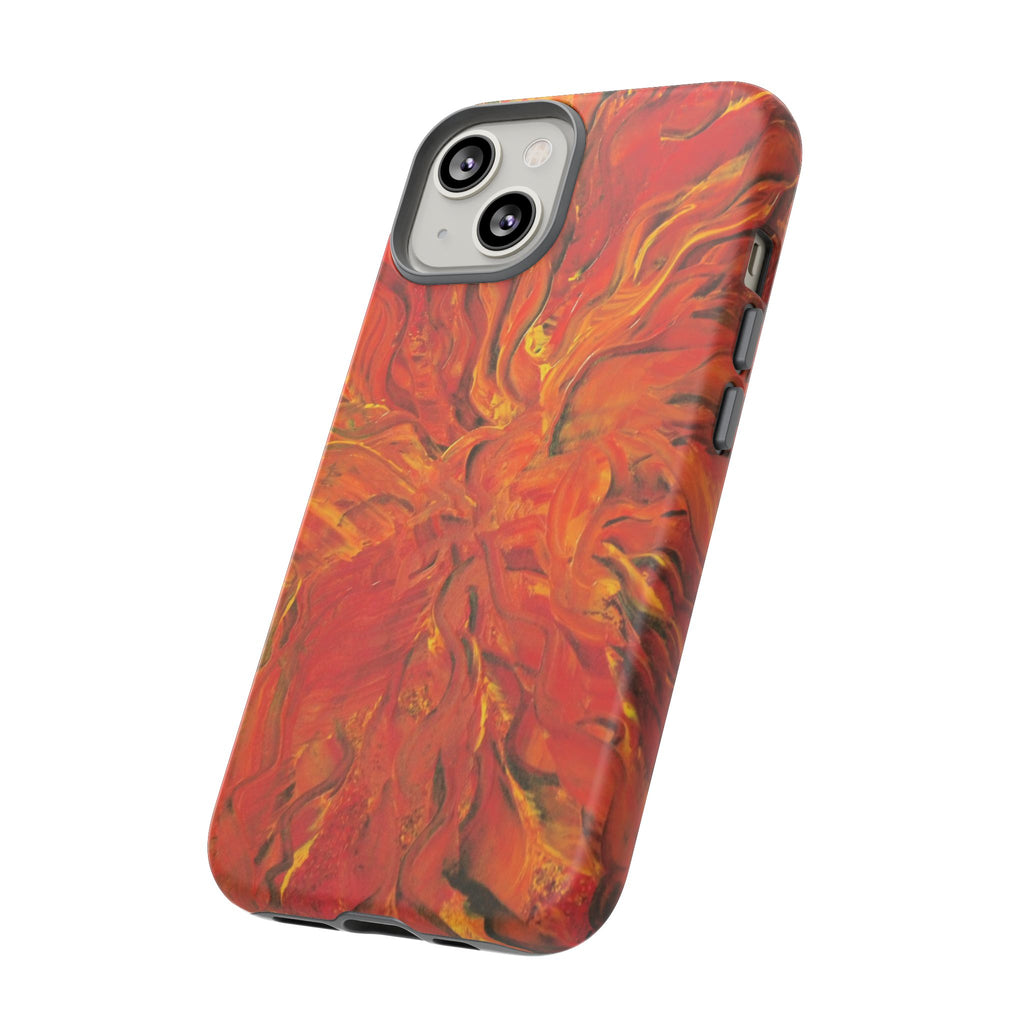 Flame Swirl Tough Phone Case — Abstract Red & Orange Art Protective Cover