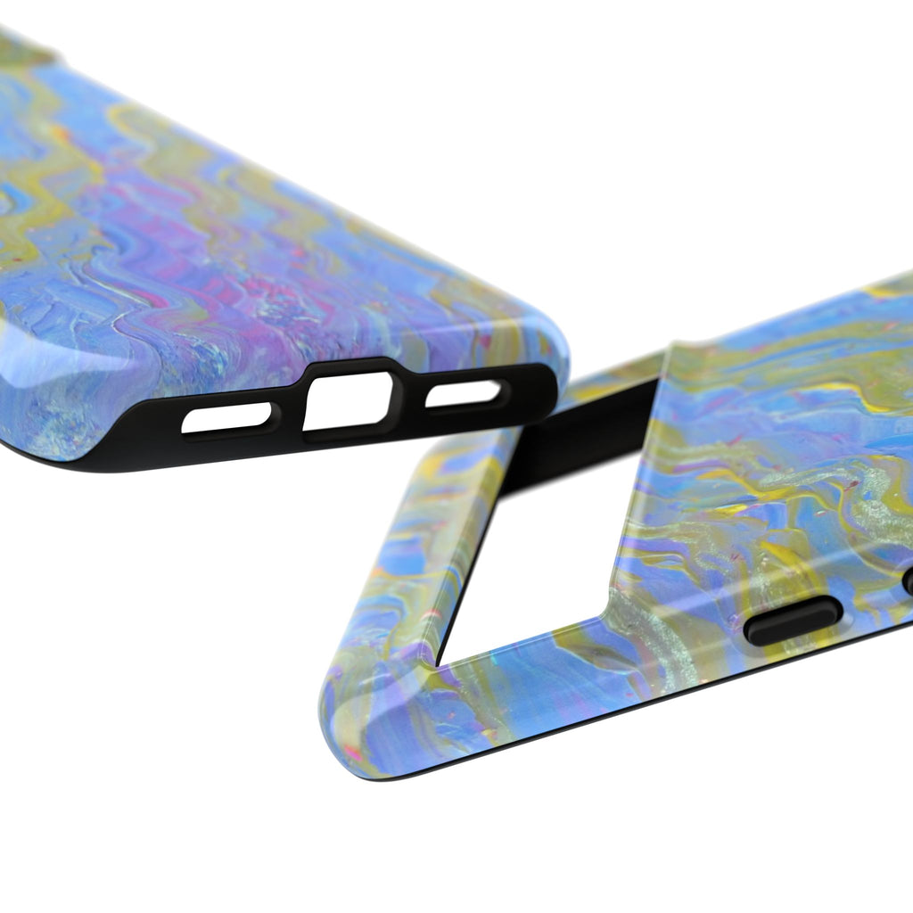 Pastel Marble Tough Phone Case — Blue & Gold Abstract Protective Cover