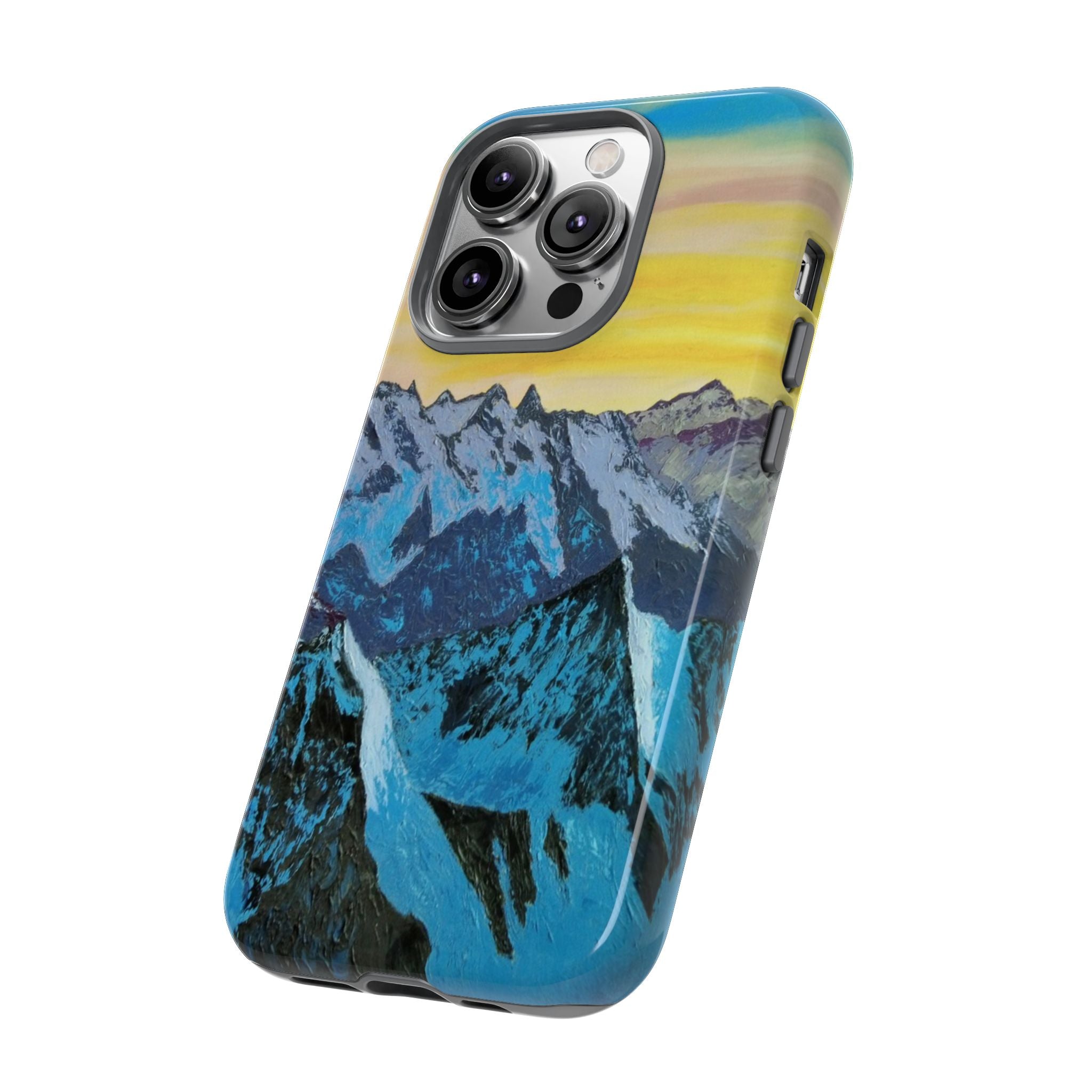 Mountain Sunset Phone Case — Protective Tough Case with Scenic Blue Peaks Design
