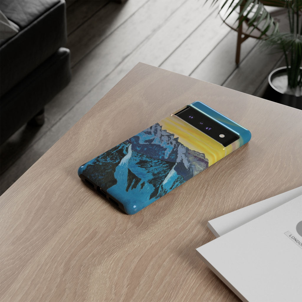 Mountain Sunset Phone Case — Protective Tough Case with Scenic Blue Peaks Design