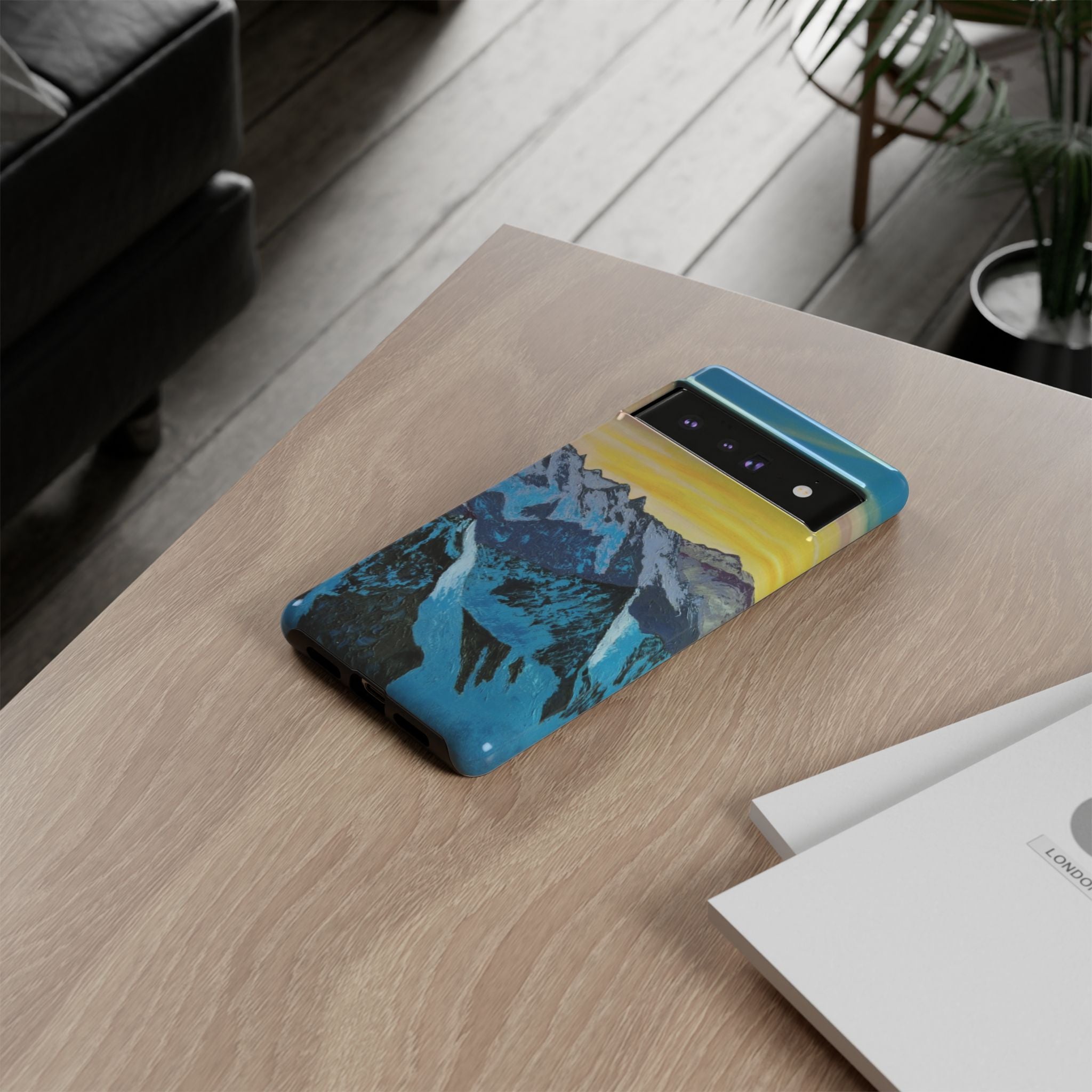 Mountain Sunset Phone Case — Protective Tough Case with Scenic Blue Peaks Design