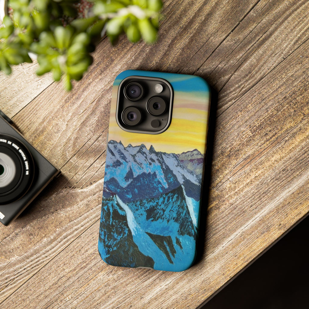 Mountain Sunset Phone Case — Protective Tough Case with Scenic Blue Peaks Design