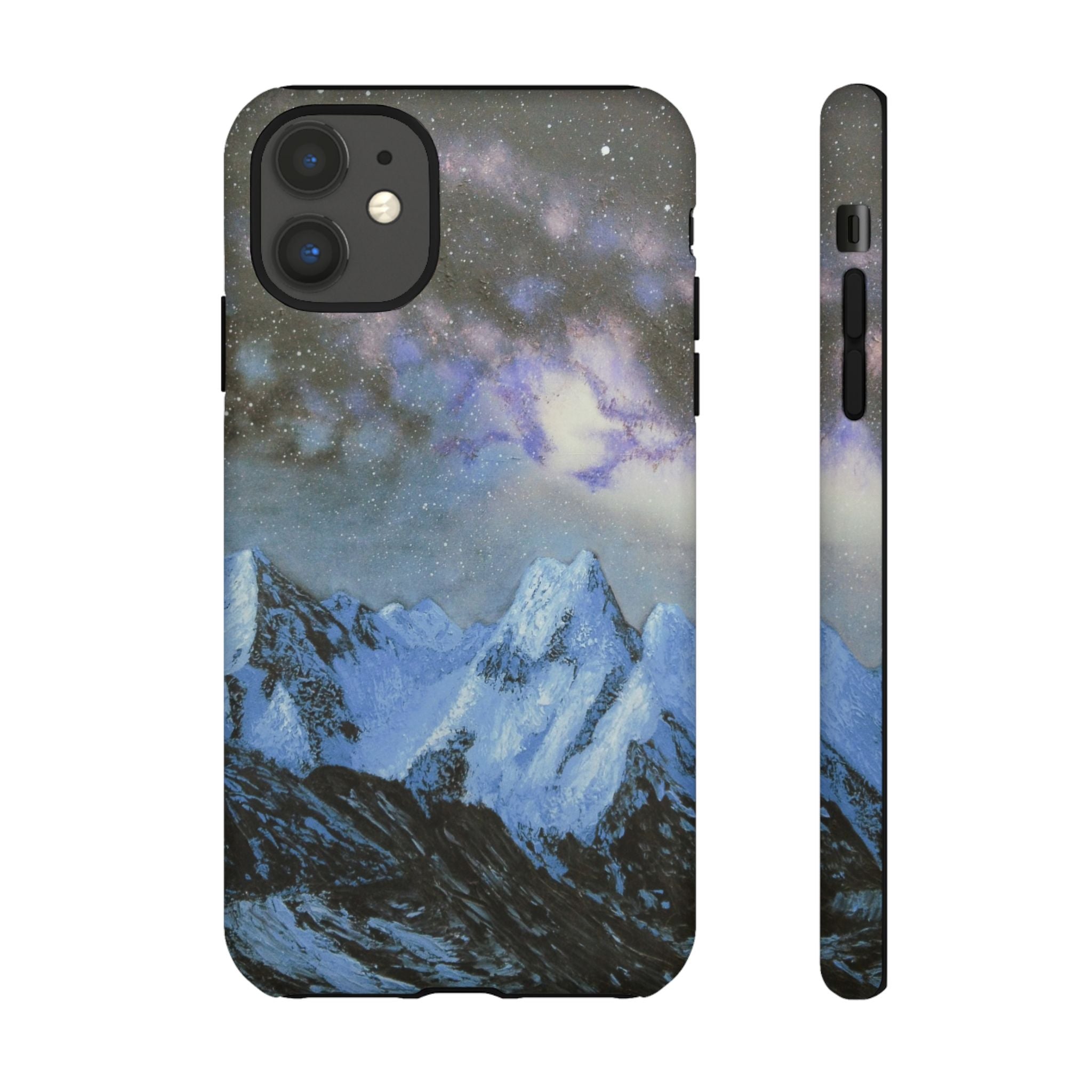 Mountain Night Sky Phone Case — Tough Protective iPhone Cover with Aurora & Snowy Peaks