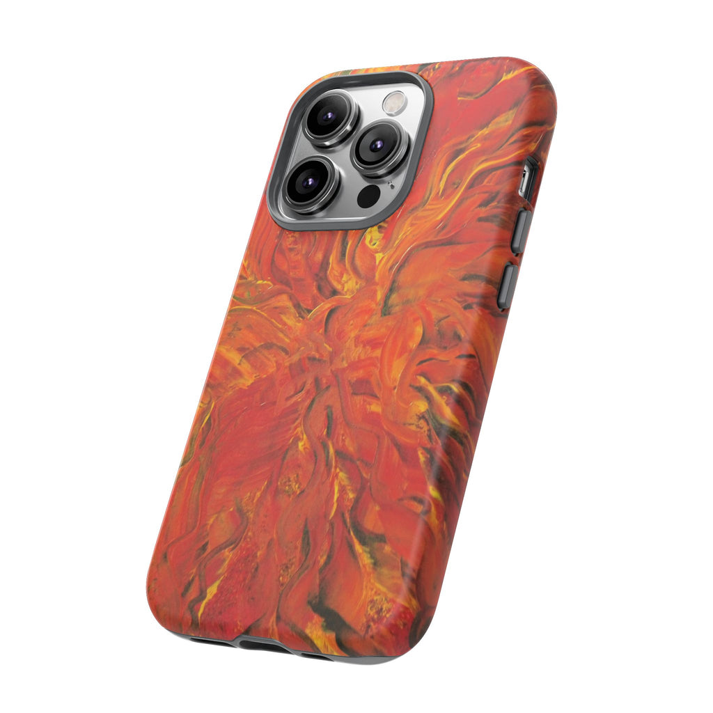 Flame Swirl Tough Phone Case — Abstract Red & Orange Art Protective Cover