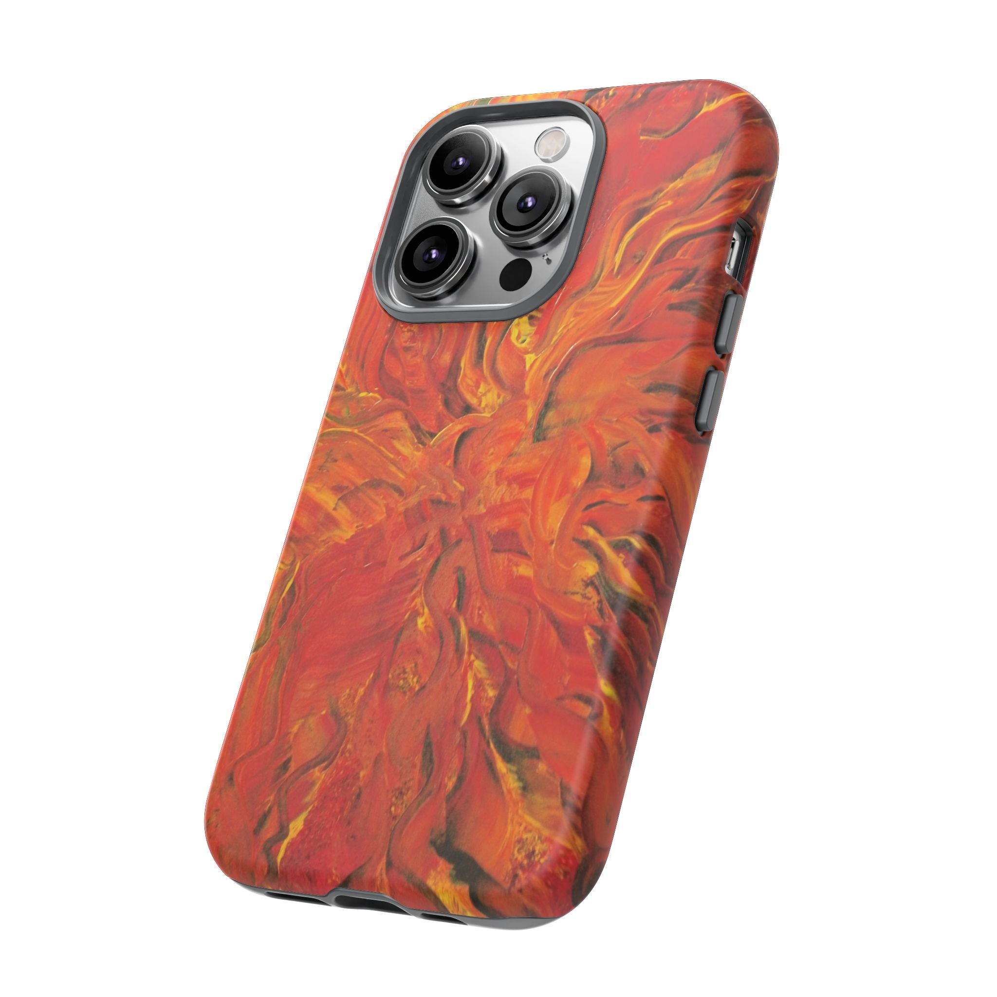 Flame Swirl Tough Phone Case — Abstract Red & Orange Art Protective Cover