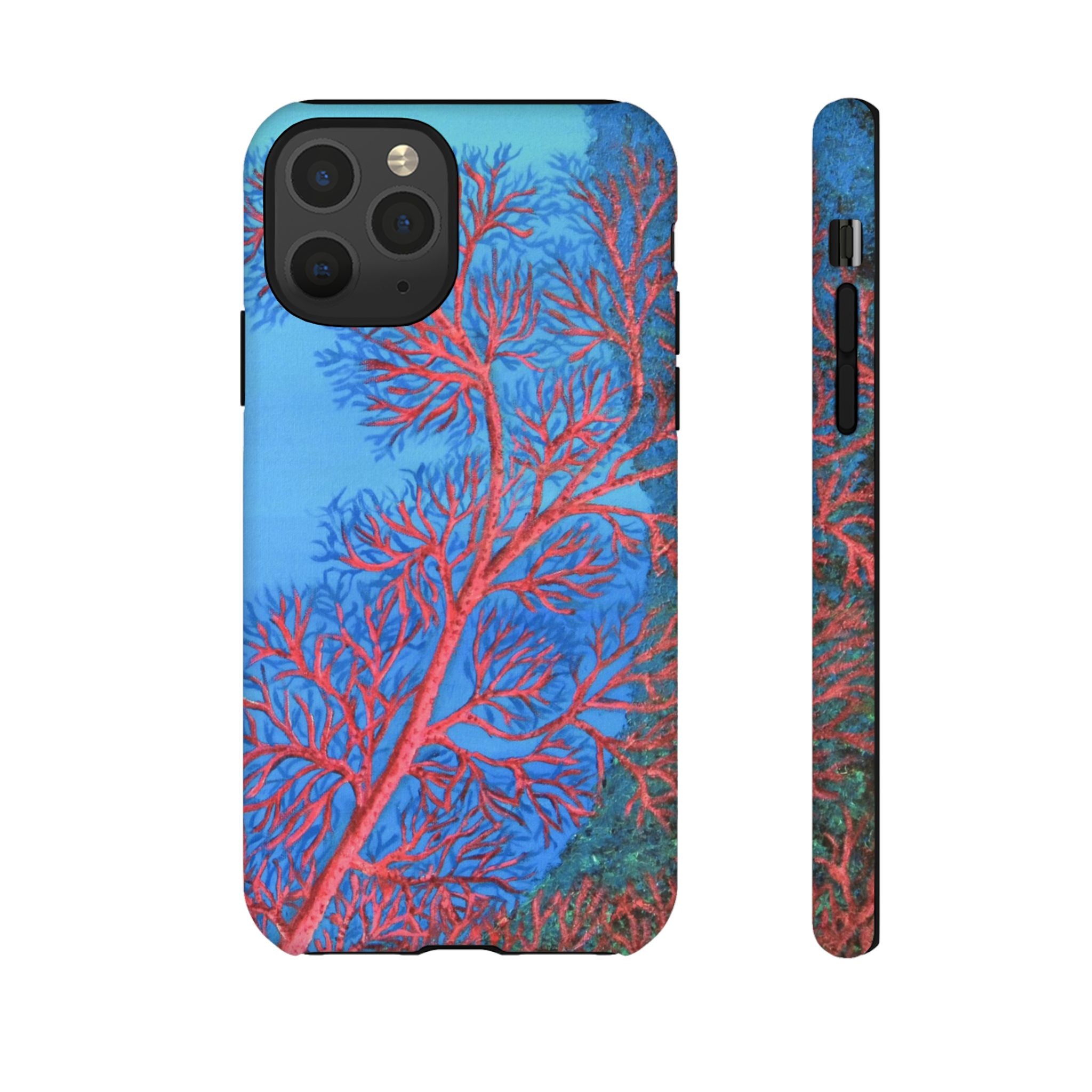 Coral Reef Phone Case — Vibrant Red Sea Fan on Ocean Blue Tough Case
