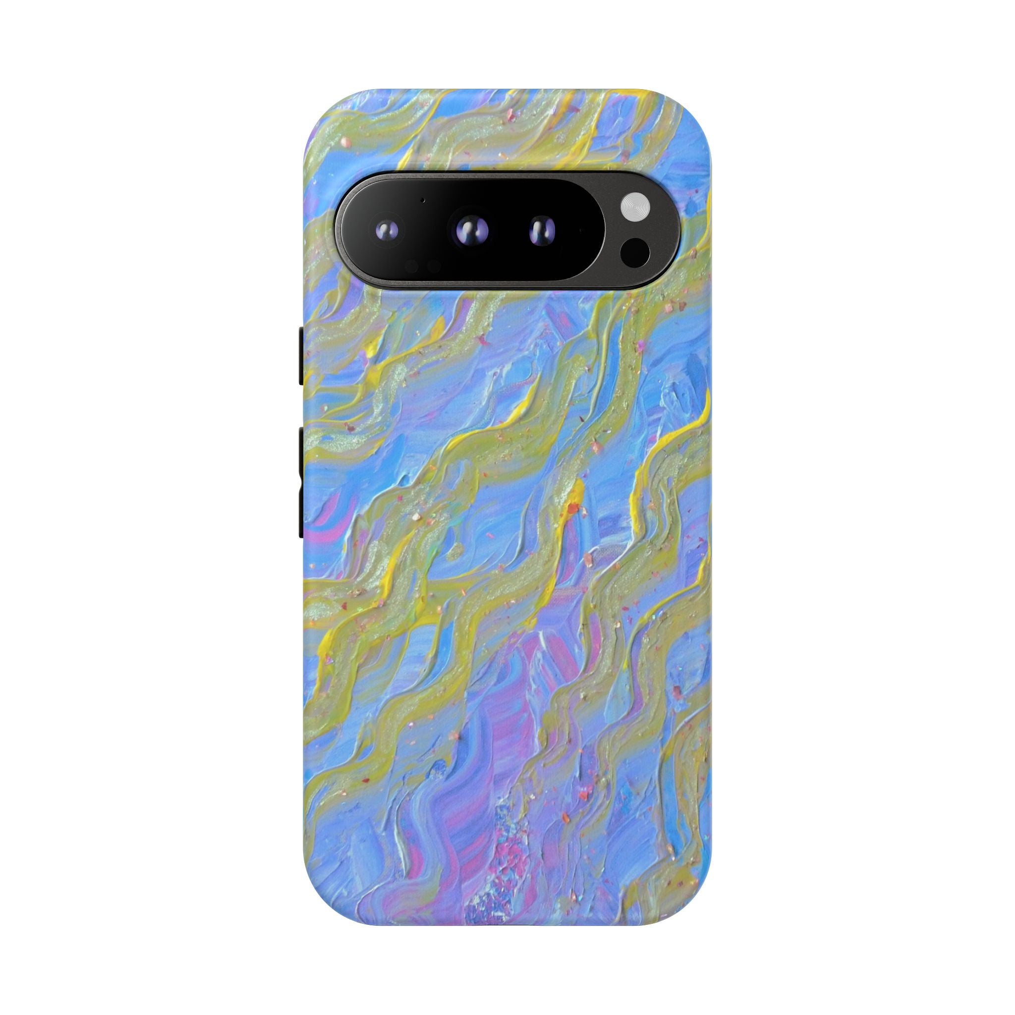 Pastel Marble Tough Phone Case — Blue & Gold Abstract Protective Cover