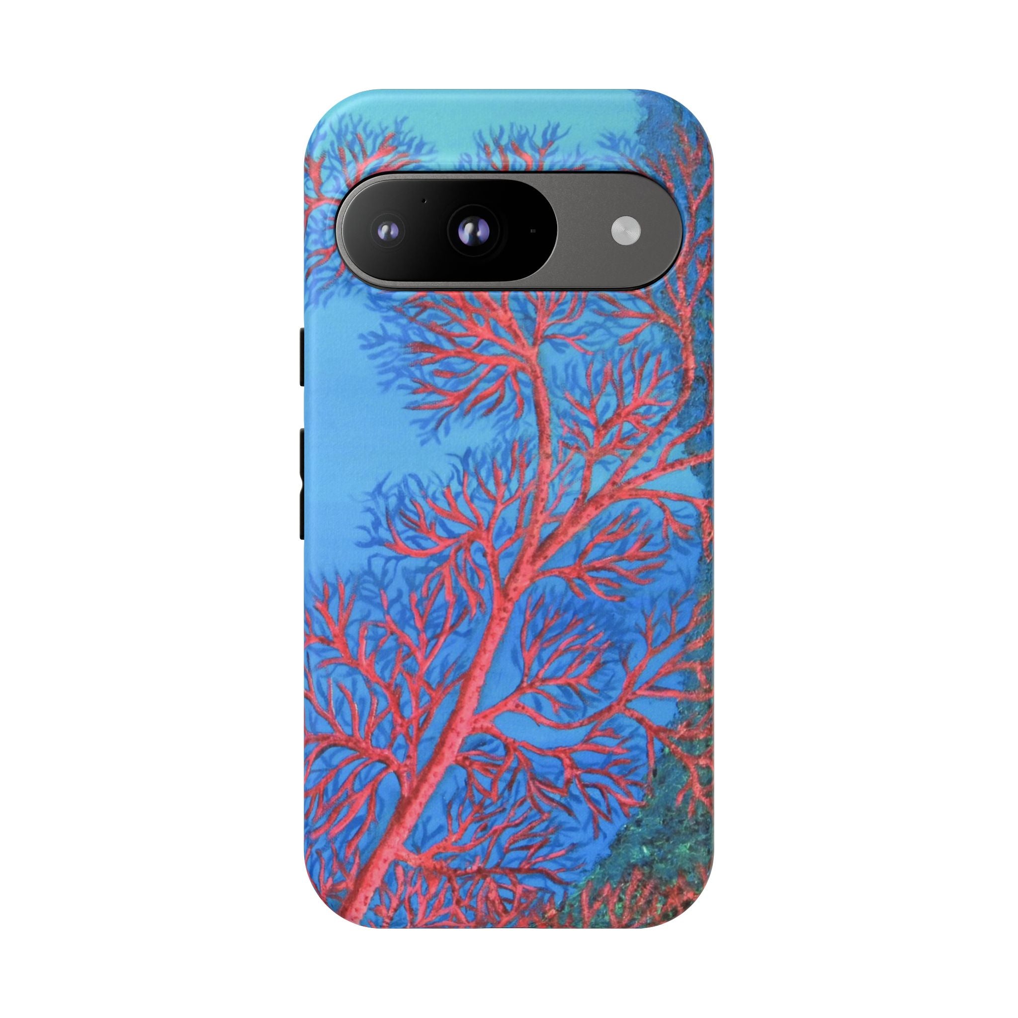 Coral Reef Phone Case — Vibrant Red Sea Fan on Ocean Blue Tough Case