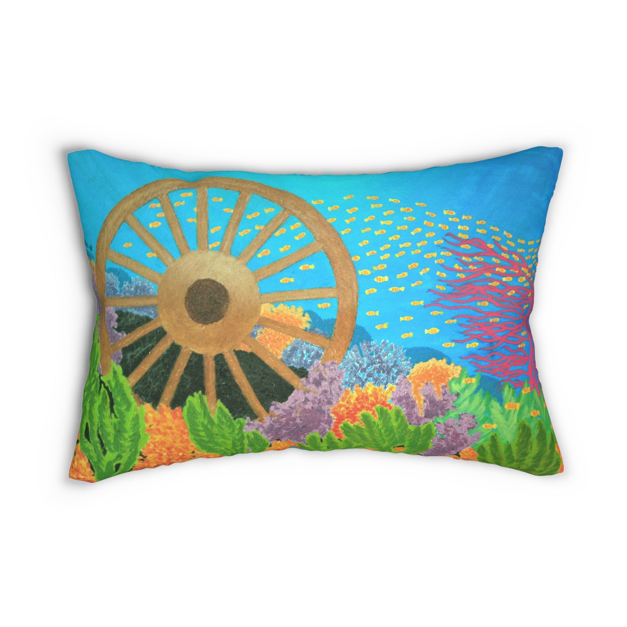 Underwater Nautical Wheel Lumbar Pillow — Coastal Reef Decorative Pillow