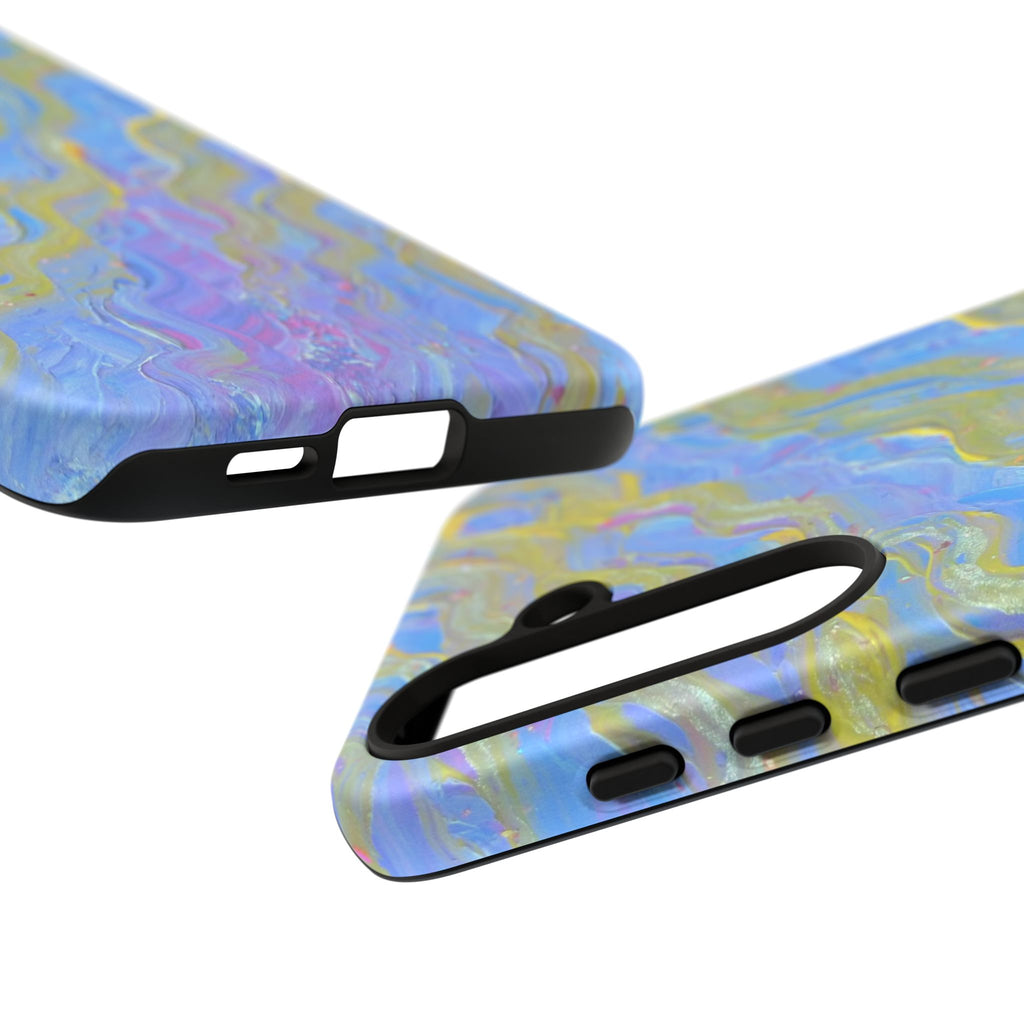 Pastel Marble Tough Phone Case — Blue & Gold Abstract Protective Cover