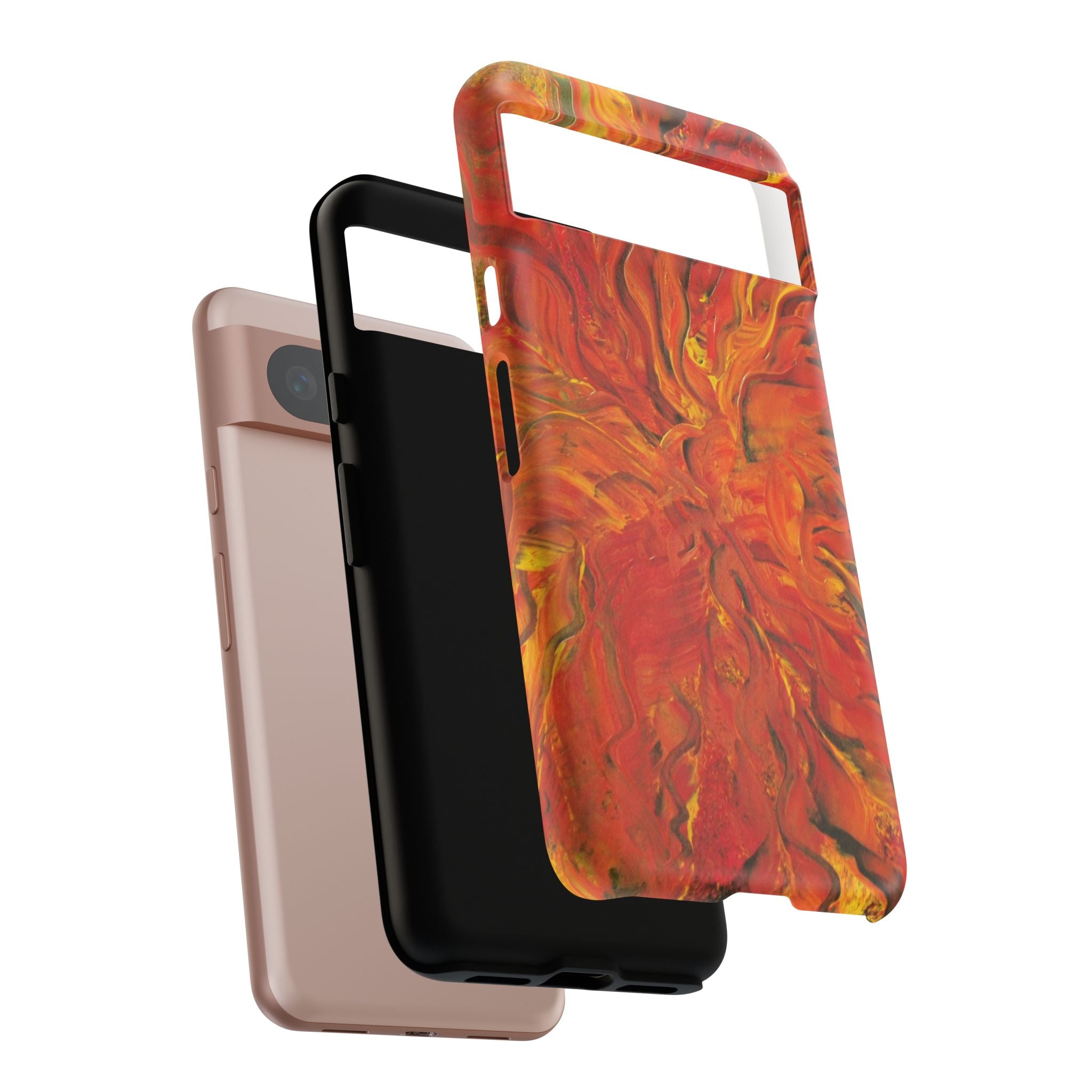 Flame Swirl Tough Phone Case — Abstract Red & Orange Art Protective Cover