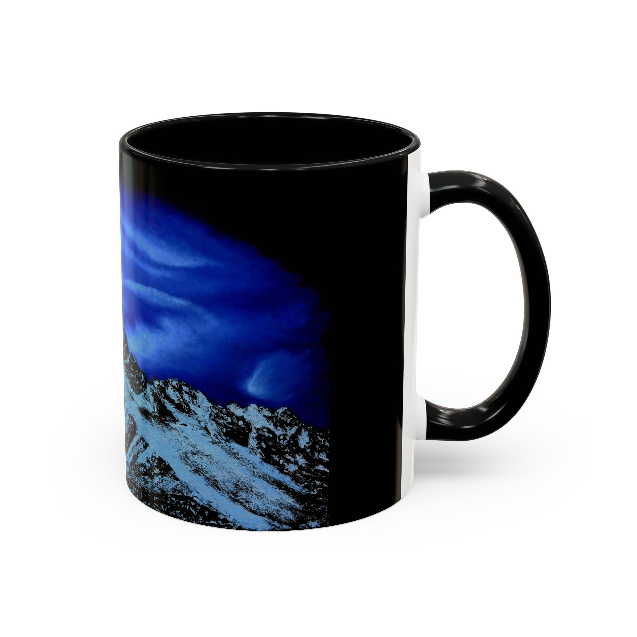 Mountain Night Accent Coffee Mug — Blue Aurora Landscape 11/15oz