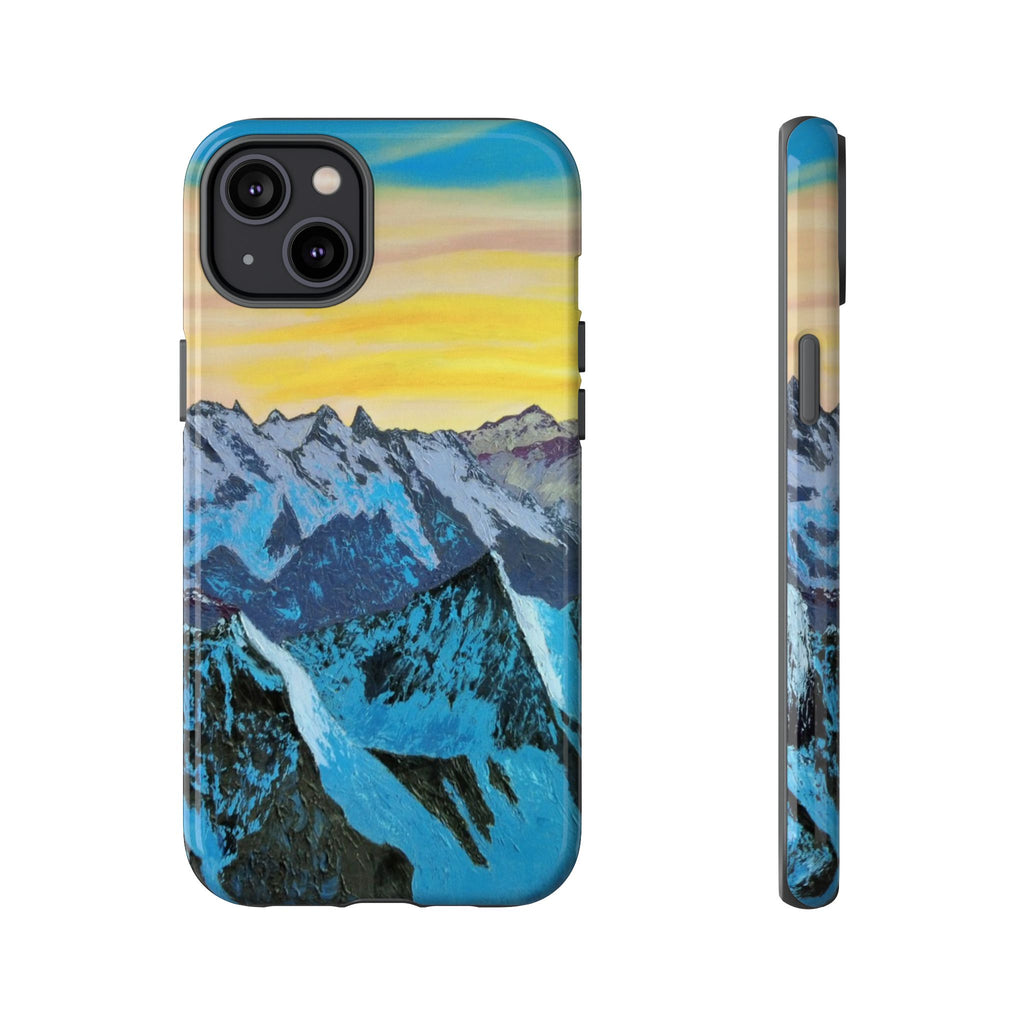 Mountain Sunset Phone Case — Protective Tough Case with Scenic Blue Peaks Design