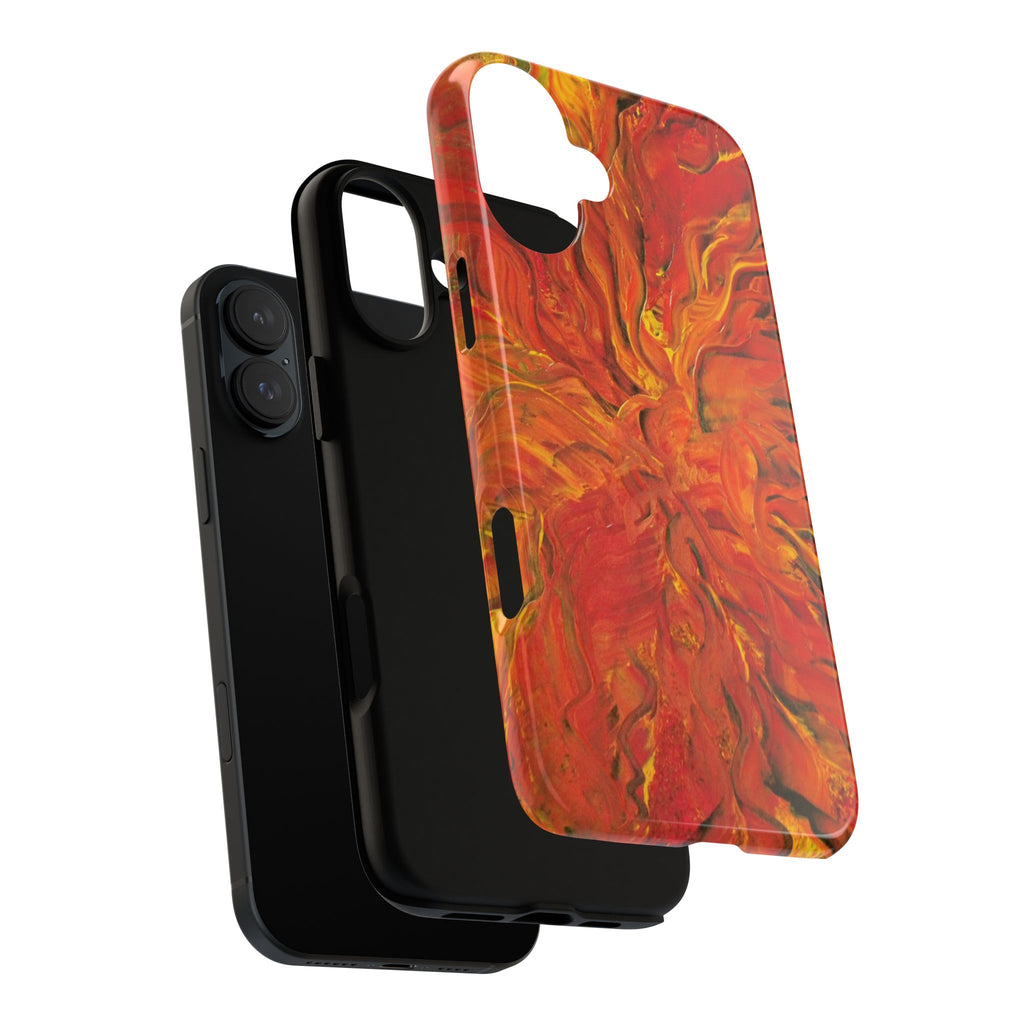Flame Swirl Tough Phone Case — Abstract Red & Orange Art Protective Cover