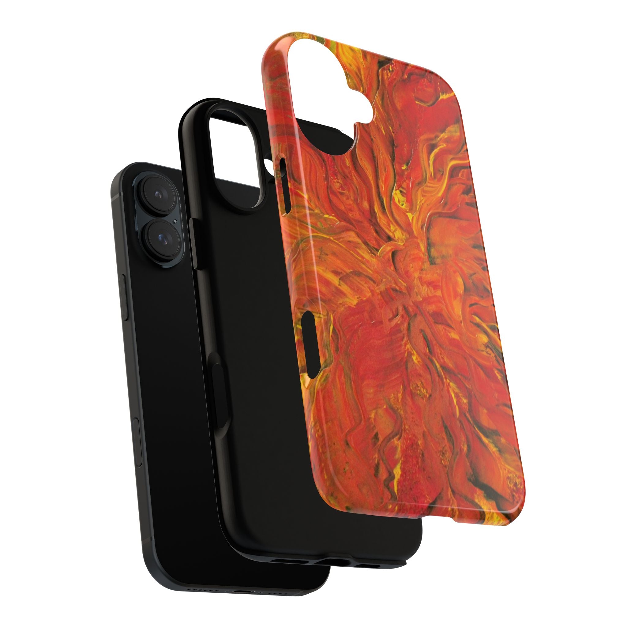Flame Swirl Tough Phone Case — Abstract Red & Orange Art Protective Cover