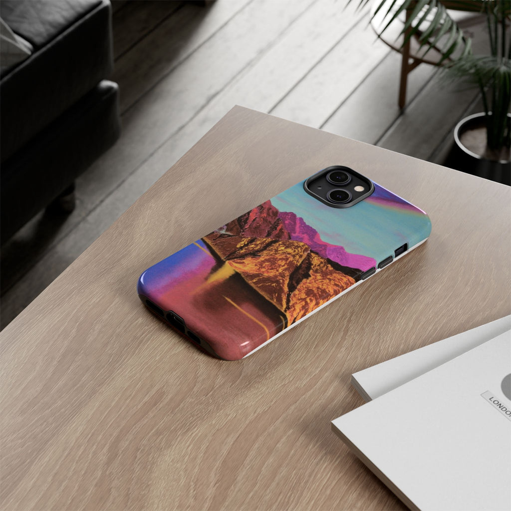 Protective Phone Case — Vibrant Retro Mountain Landscape