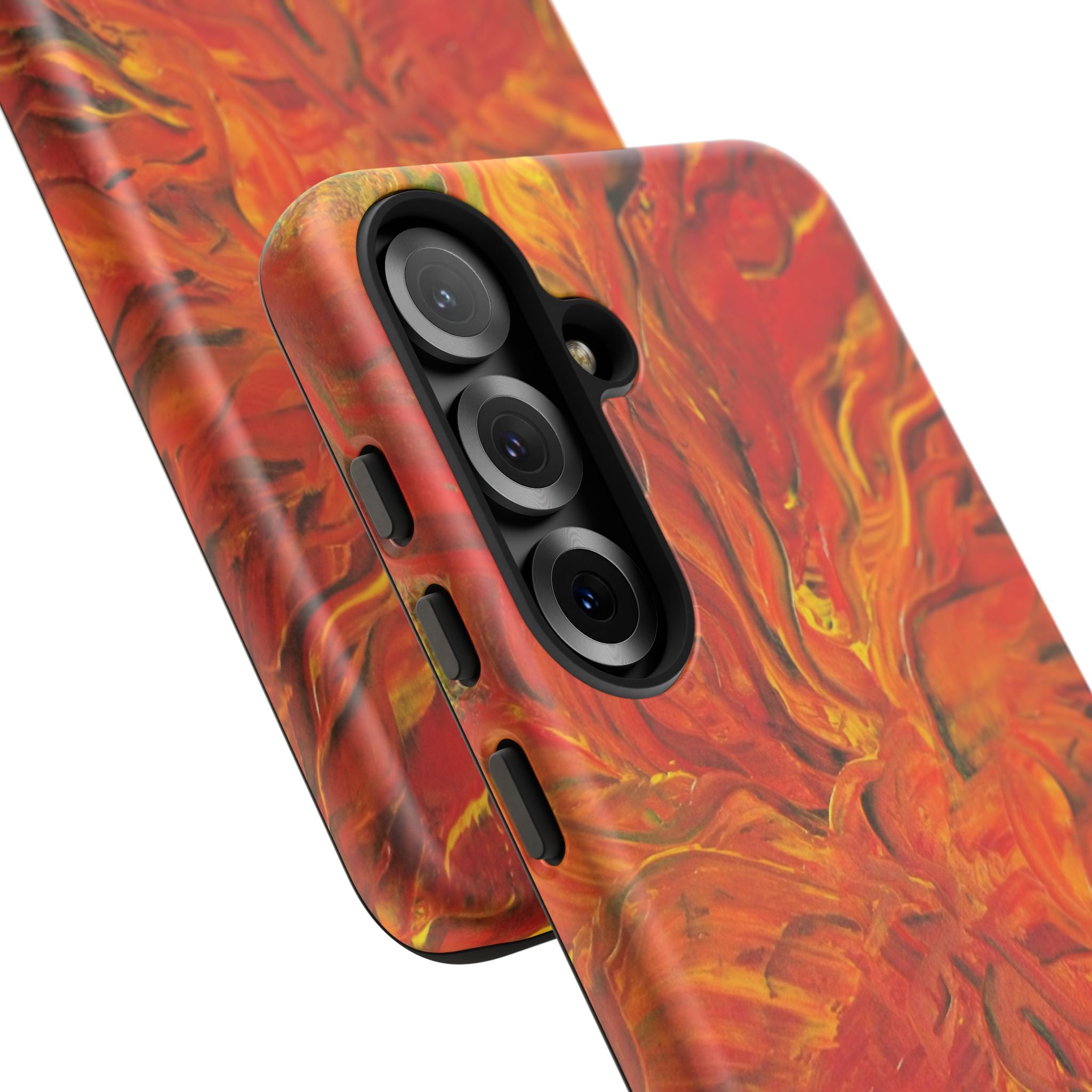 Flame Swirl Tough Phone Case — Abstract Red & Orange Art Protective Cover