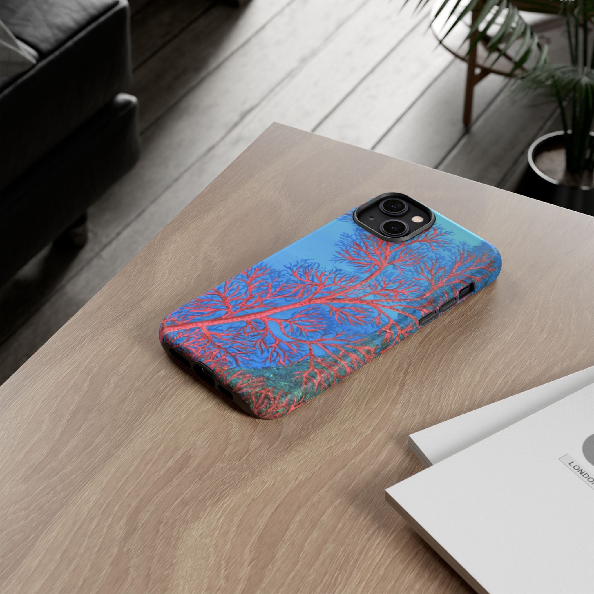 Coral Reef Phone Case — Vibrant Red Sea Fan on Ocean Blue Tough Case