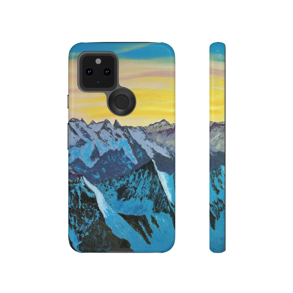 Mountain Sunset Phone Case — Protective Tough Case with Scenic Blue Peaks Design