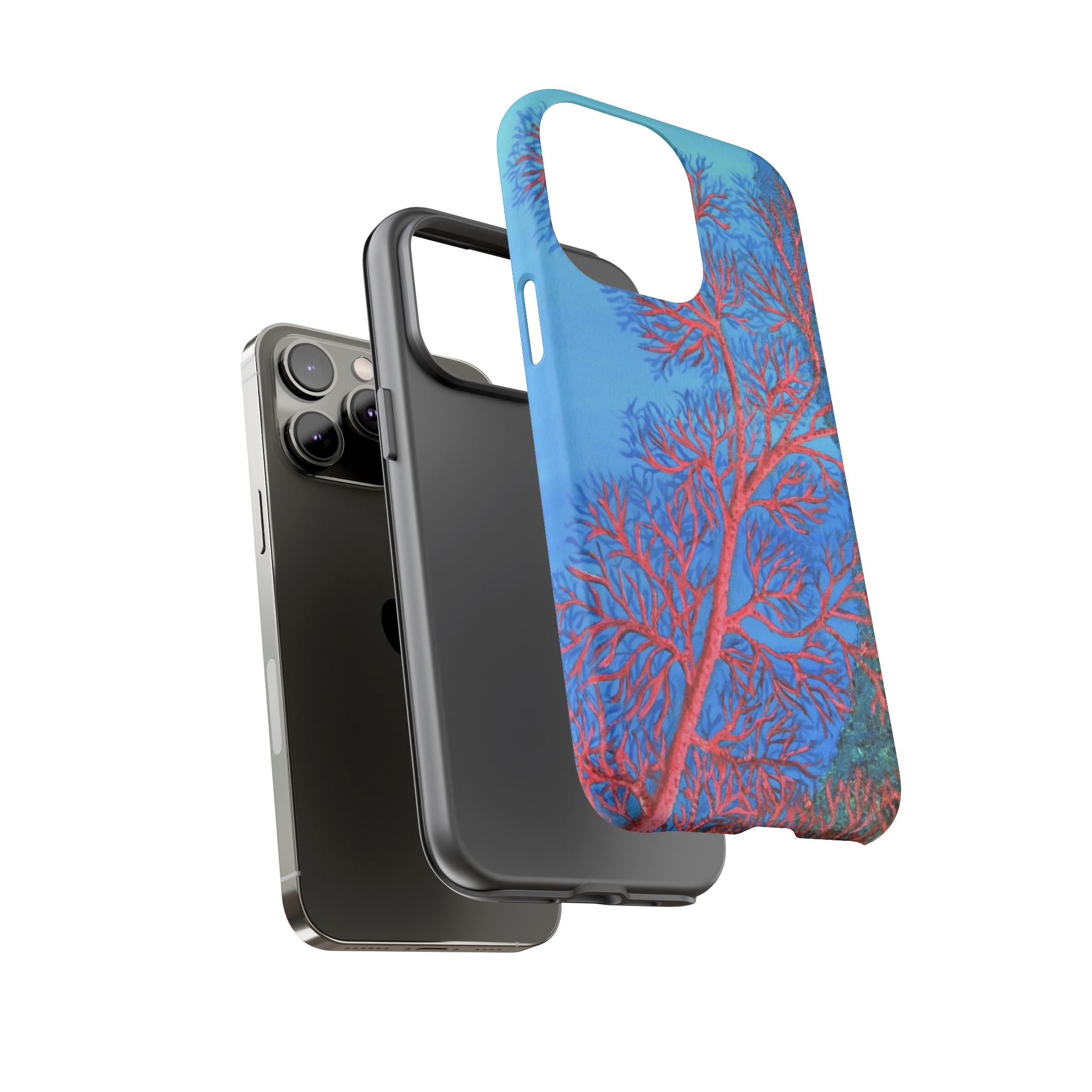 Coral Reef Phone Case — Vibrant Red Sea Fan on Ocean Blue Tough Case
