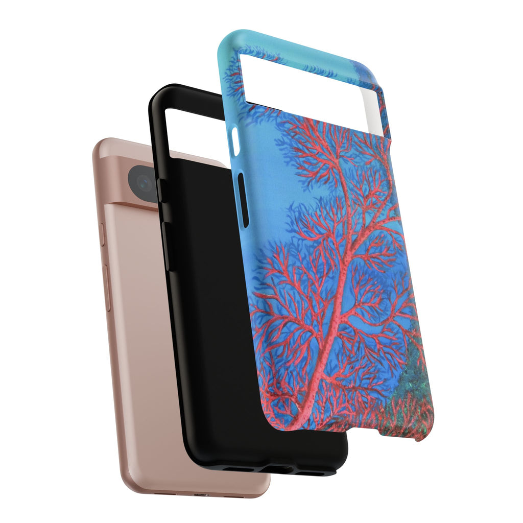 Coral Reef Phone Case — Vibrant Red Sea Fan on Ocean Blue Tough Case