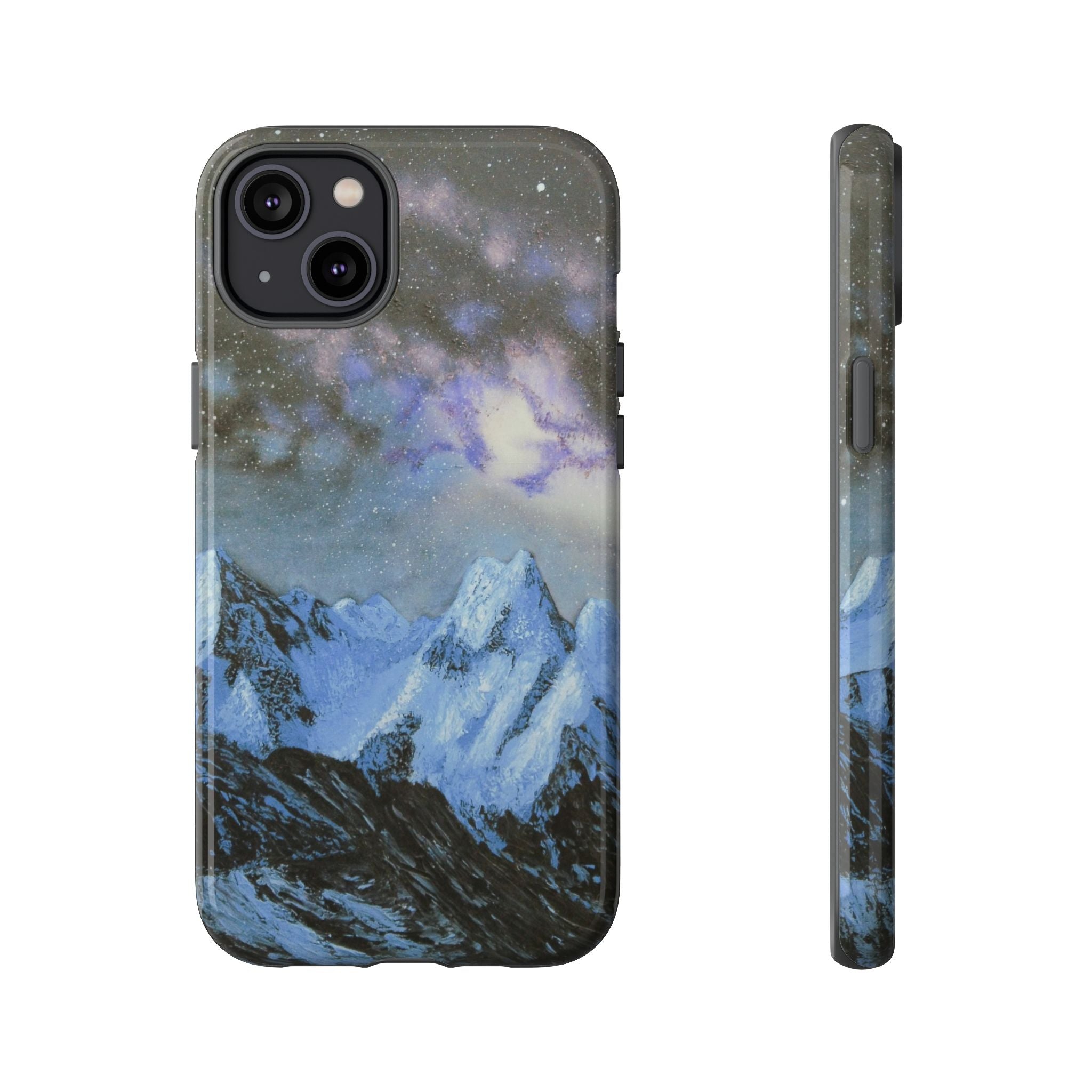Mountain Night Sky Phone Case — Tough Protective iPhone Cover with Aurora & Snowy Peaks