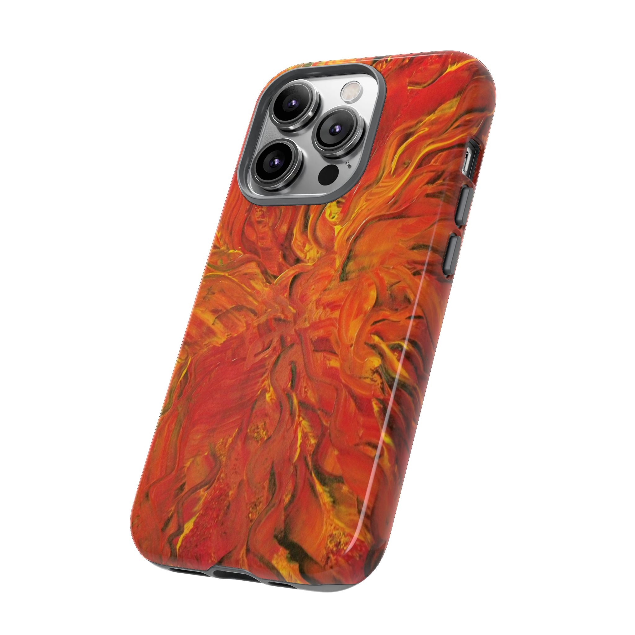 Flame Swirl Tough Phone Case — Abstract Red & Orange Art Protective Cover