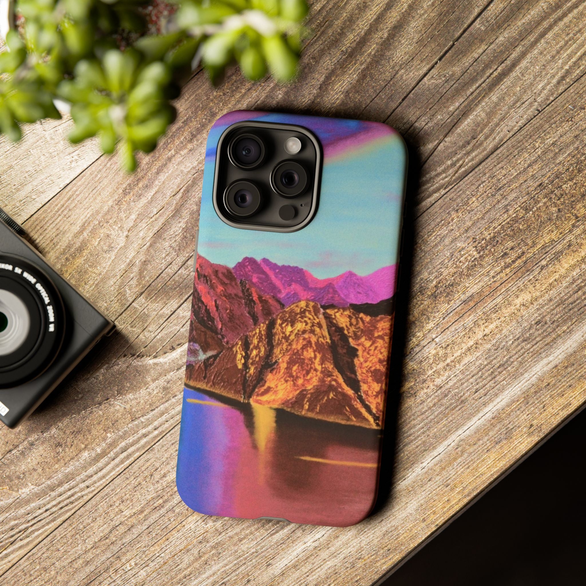 Protective Phone Case — Vibrant Retro Mountain Landscape