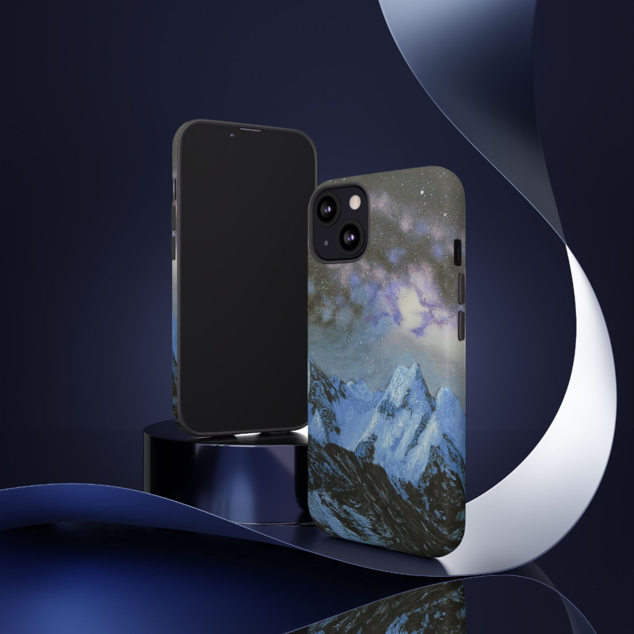 Mountain Night Sky Phone Case — Tough Protective iPhone Cover with Aurora & Snowy Peaks