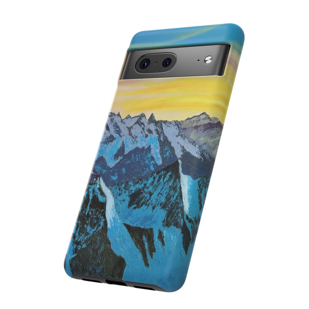 Mountain Sunset Phone Case — Protective Tough Case with Scenic Blue Peaks Design