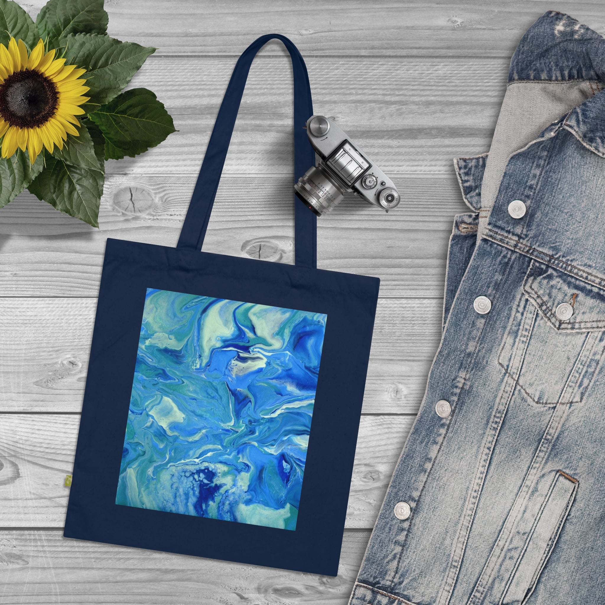 Blue Ocean Abstract Tote Bag — Organic Cotton Reusable Shopper