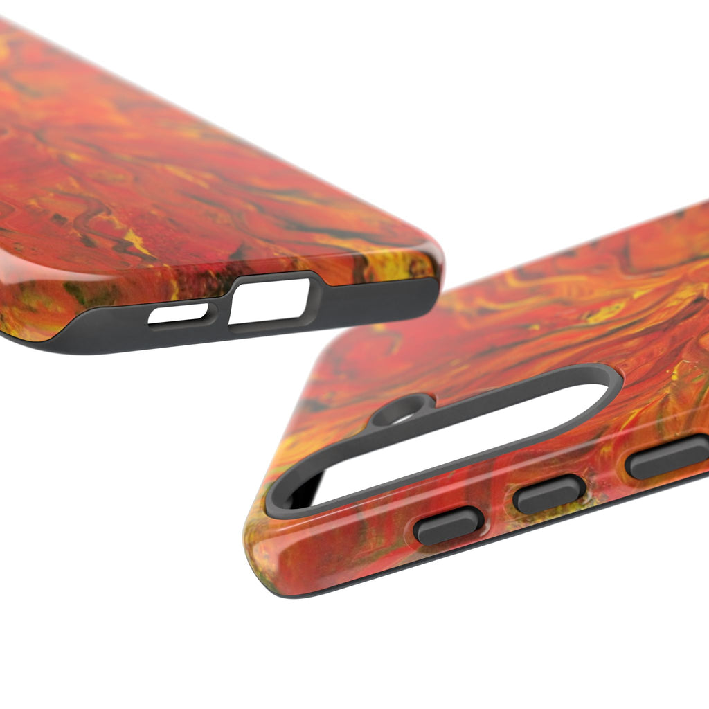Flame Swirl Tough Phone Case — Abstract Red & Orange Art Protective Cover
