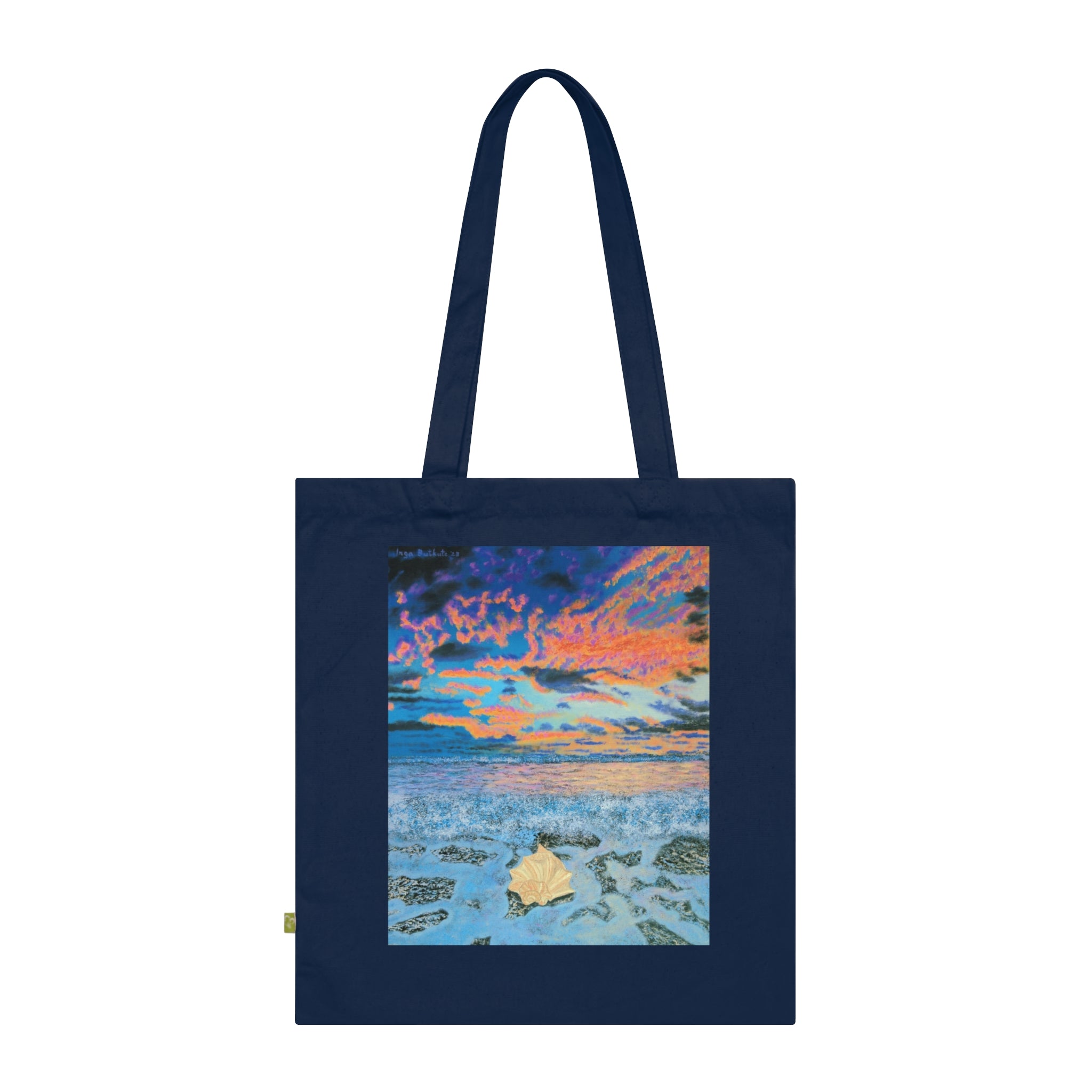 Navy Sunset Seascape Tote Bag — Organic Cotton Beach Market Bag