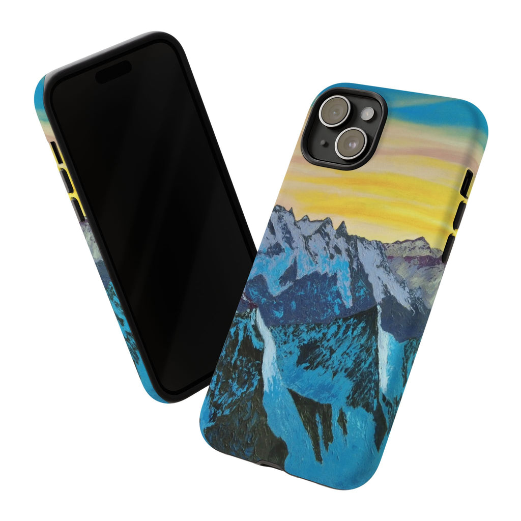 Mountain Sunset Phone Case — Protective Tough Case with Scenic Blue Peaks Design