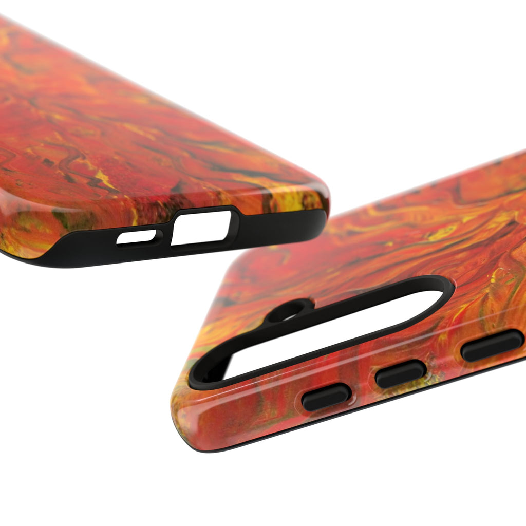 Flame Swirl Tough Phone Case — Abstract Red & Orange Art Protective Cover