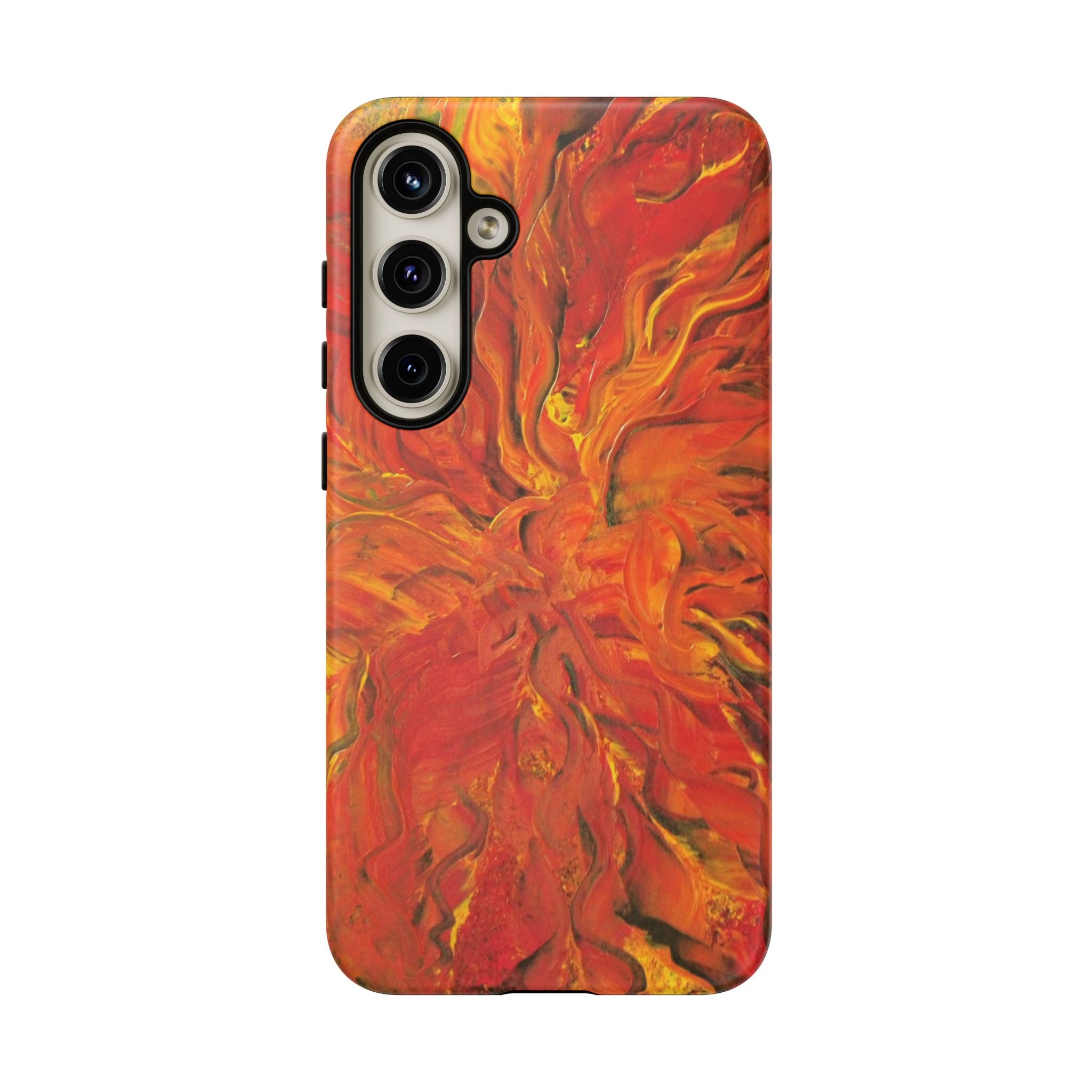 Flame Swirl Tough Phone Case — Abstract Red & Orange Art Protective Cover