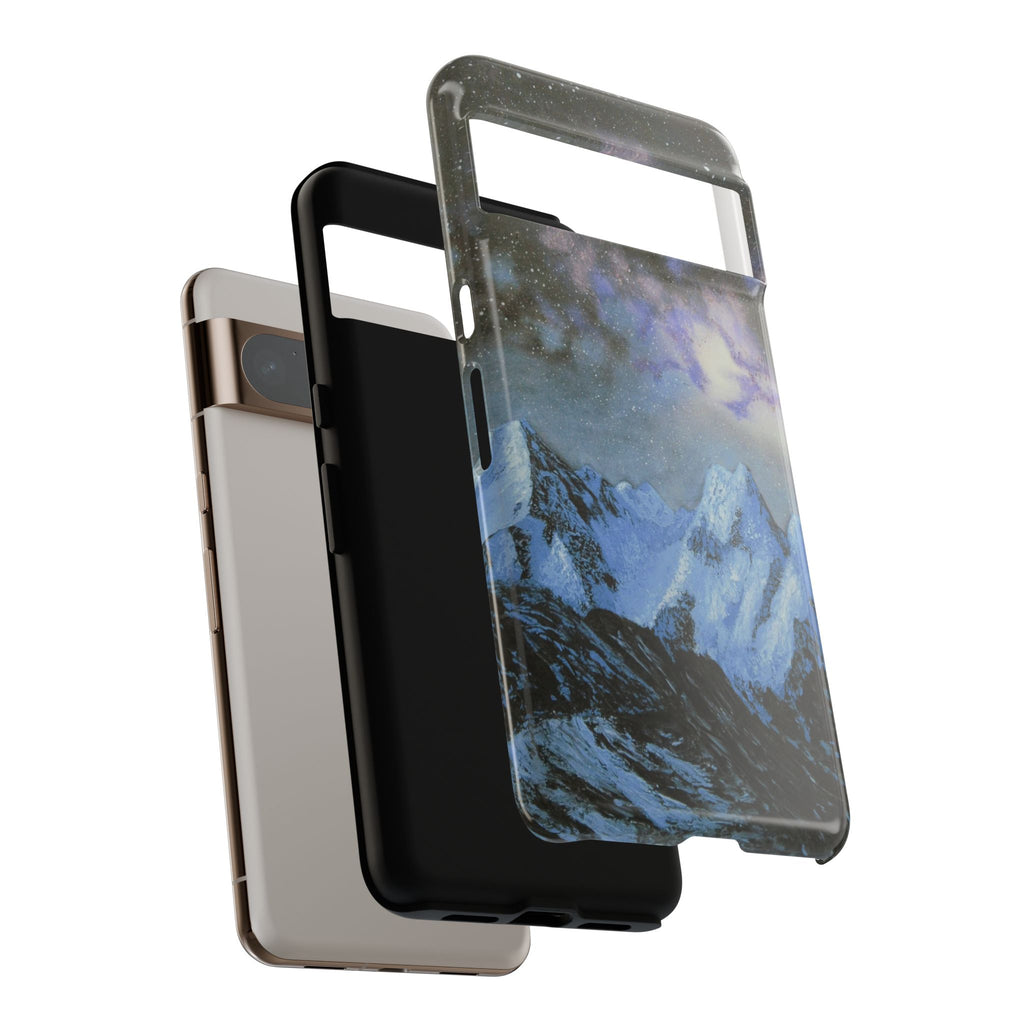 Mountain Night Sky Phone Case — Tough Protective iPhone Cover with Aurora & Snowy Peaks