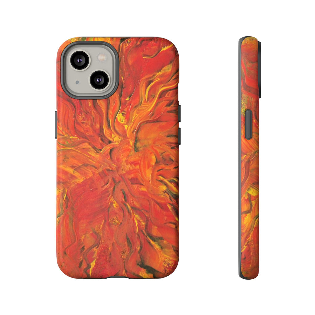 Flame Swirl Tough Phone Case — Abstract Red & Orange Art Protective Cover