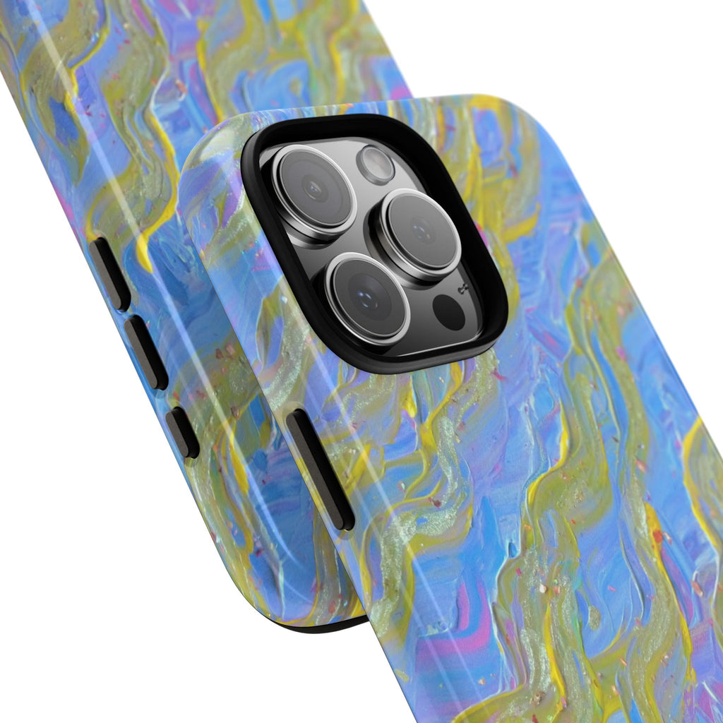 Pastel Marble Tough Phone Case — Blue & Gold Abstract Protective Cover