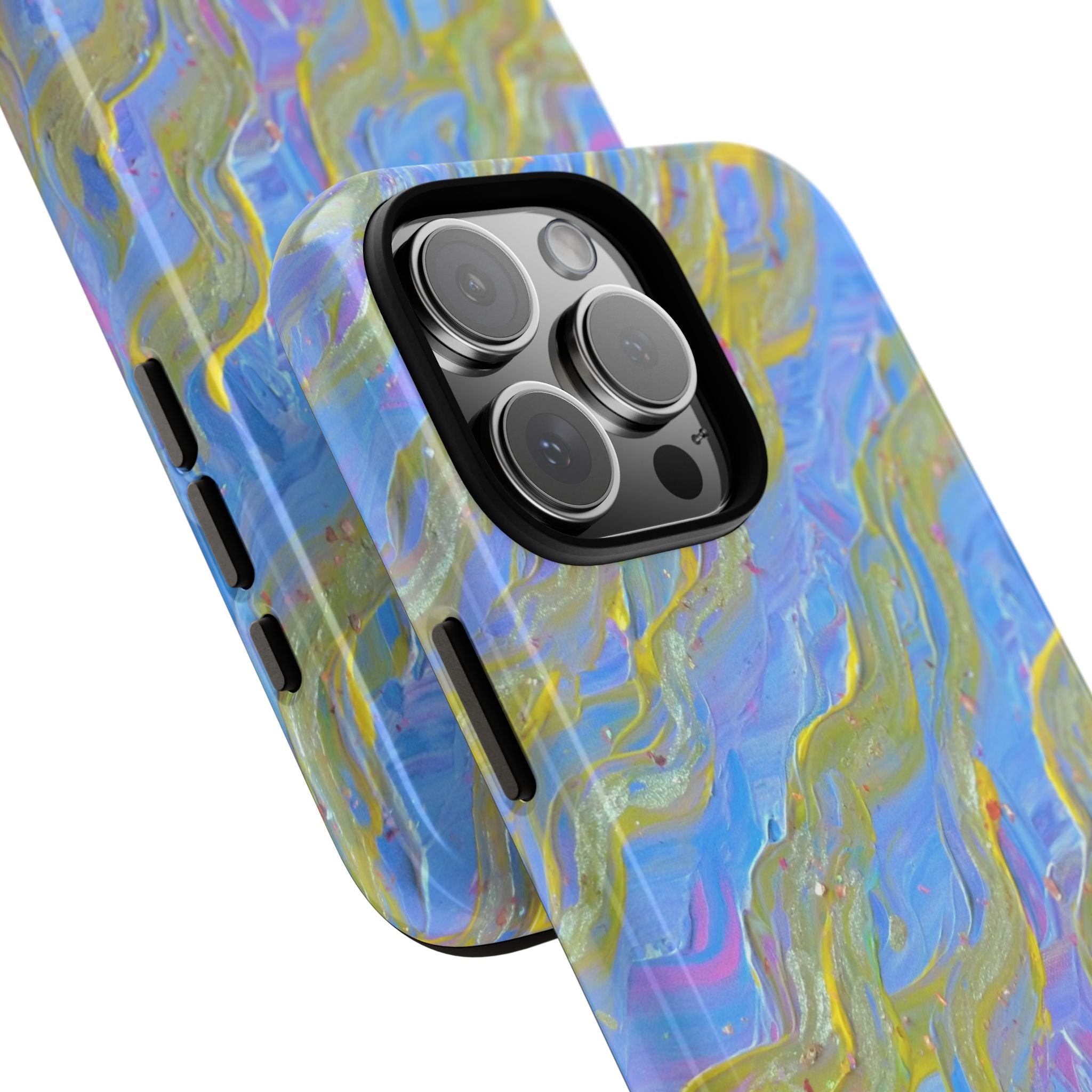 Pastel Marble Tough Phone Case — Blue & Gold Abstract Protective Cover