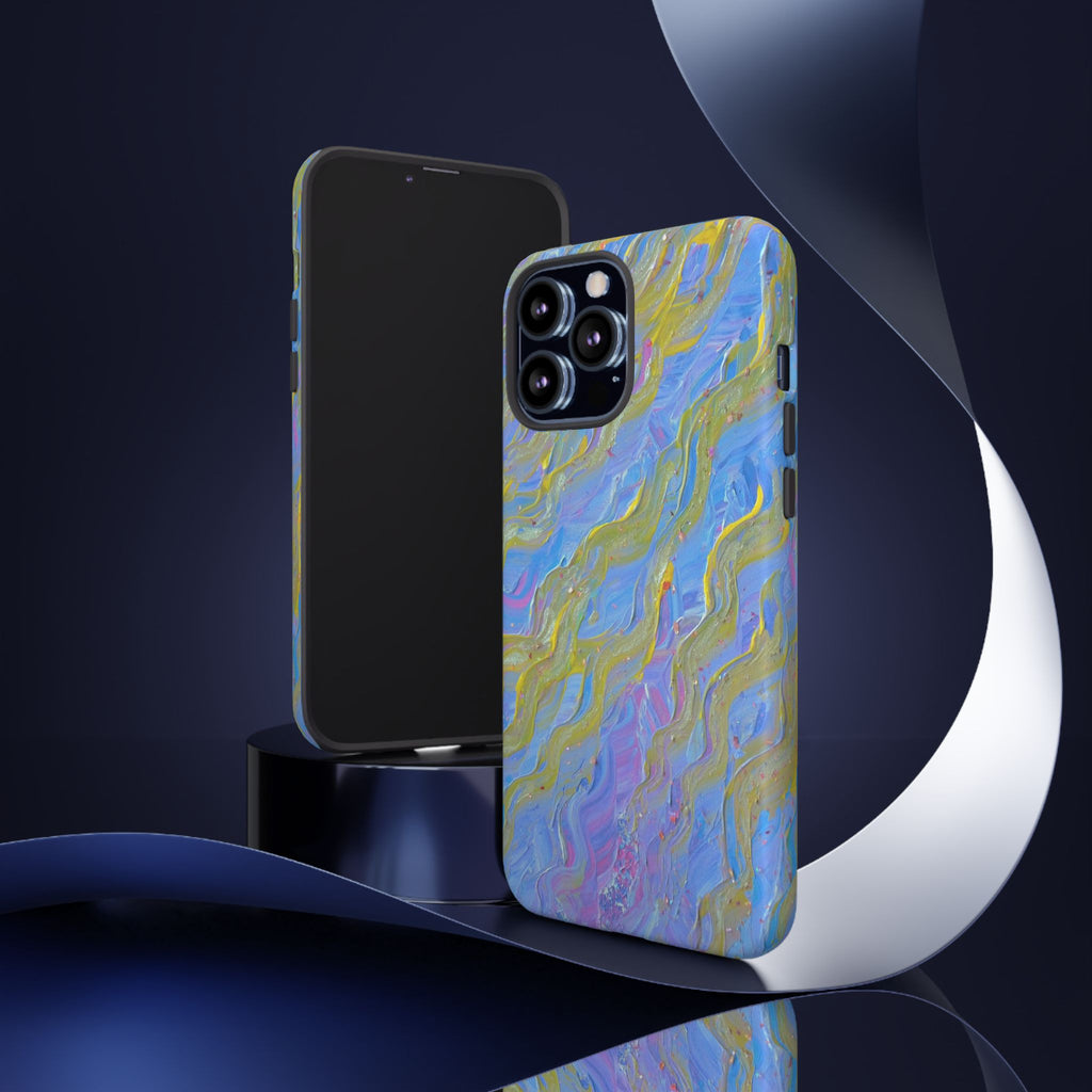 Pastel Marble Tough Phone Case — Blue & Gold Abstract Protective Cover